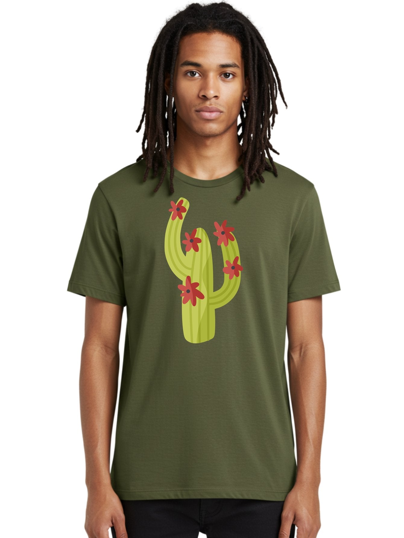 Cactus Men'S Graphic Tee, 100% Cotton, Comfortable Casual Summer Wear, Machine Washable, Cartoon Cactus, Red Flowers, Desert Plants, Succulent Plants, Flowering Cacti, Vibrant Cactus, Garden Graphics, Digital Illustration, Cactus Art Aad679 24