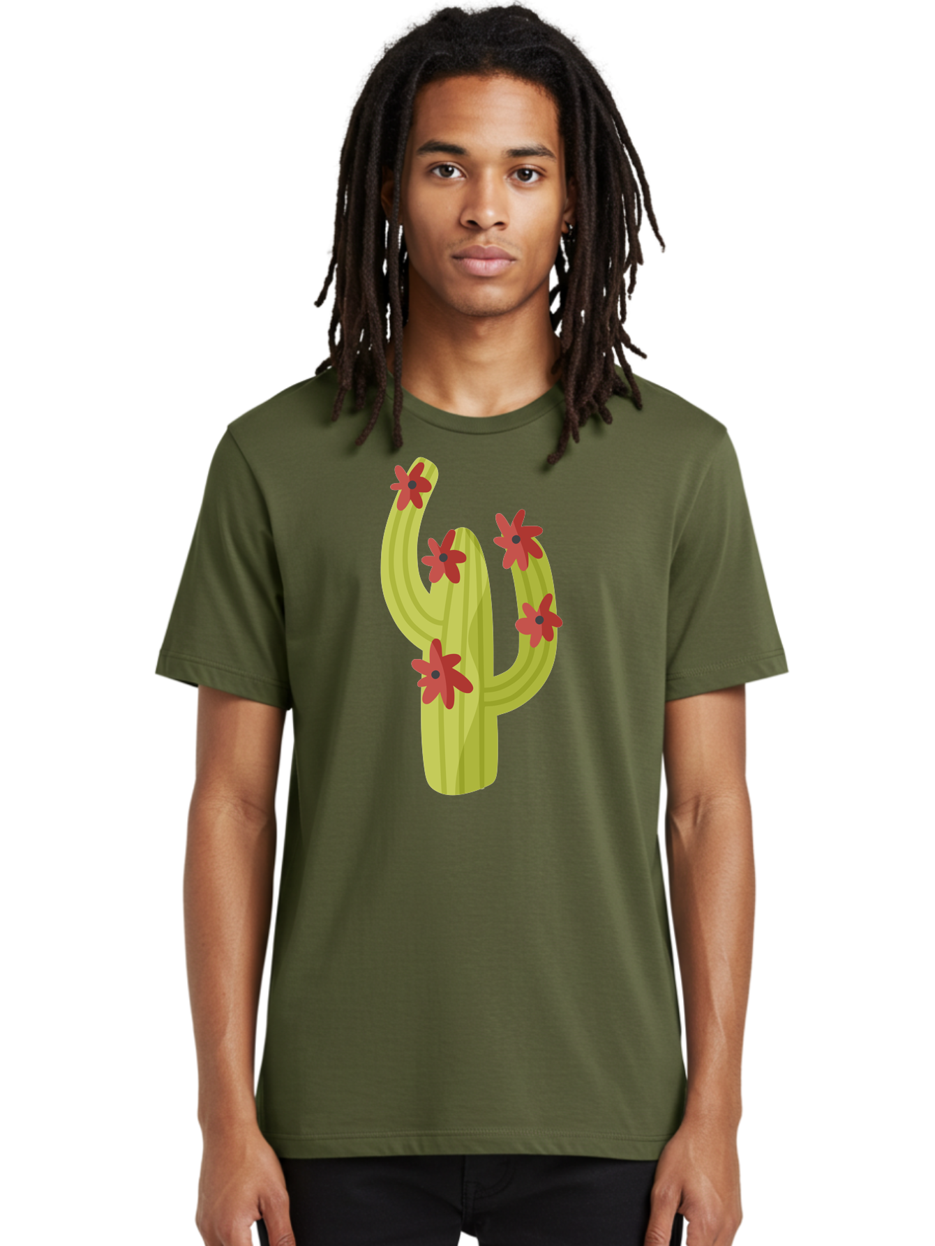 Cactus Men'S Graphic Tee, 100% Cotton, Comfortable Casual Summer Wear, Machine Washable, Cartoon Cactus, Red Flowers, Desert Plants, Succulent Plants, Flowering Cacti, Vibrant Cactus, Garden Graphics, Digital Illustration, Cactus Art Aad679 14
