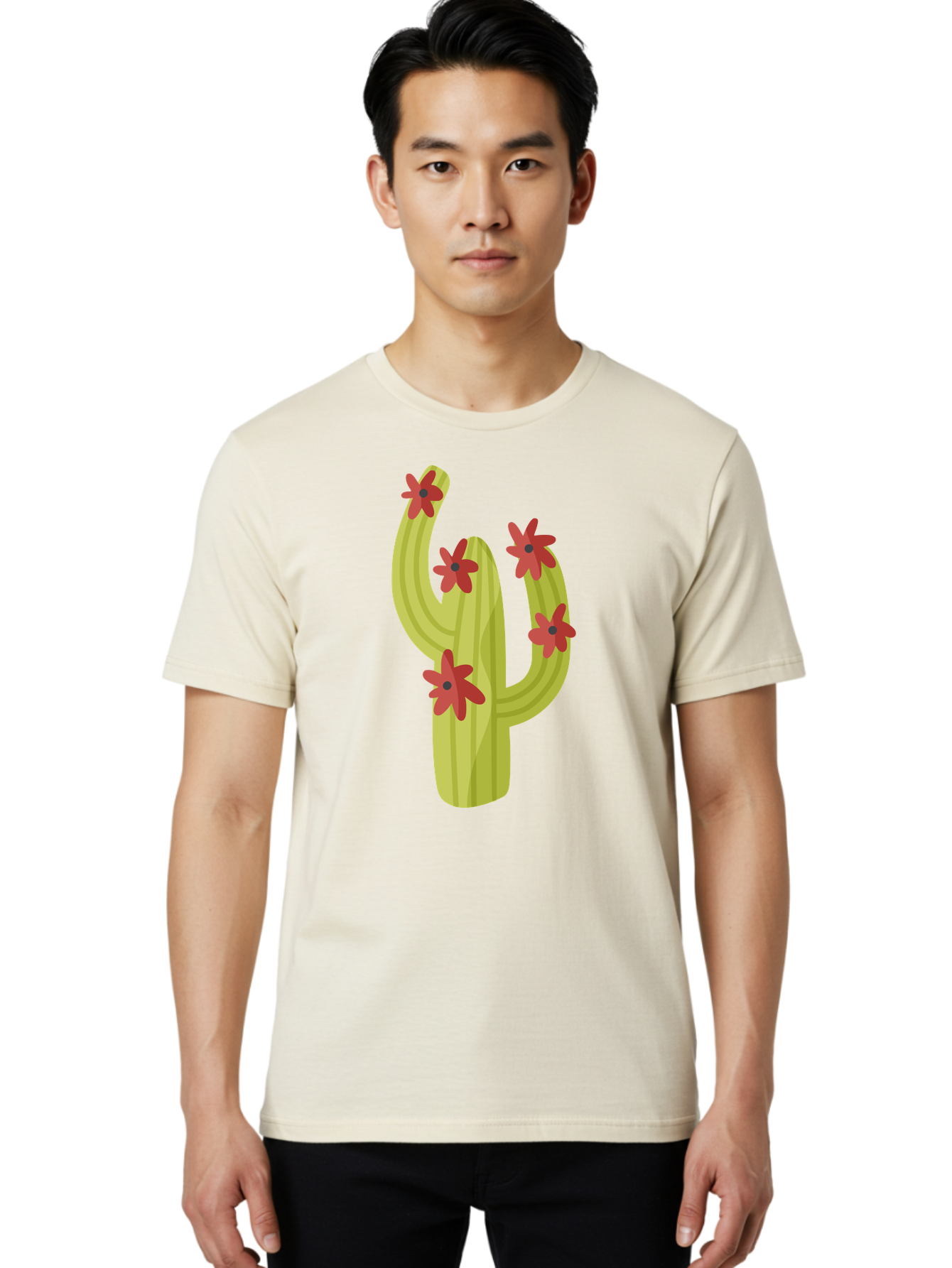 Cactus Men'S Graphic Tee, 100% Cotton, Comfortable Casual Summer Wear, Machine Washable, Cartoon Cactus, Red Flowers, Desert Plants, Succulent Plants, Flowering Cacti, Vibrant Cactus, Garden Graphics, Digital Illustration, Cactus Art Aad679 12