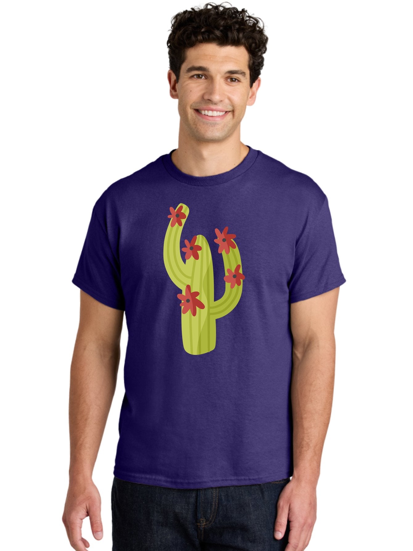 Cactus Men'S Graphic Tee, 100% Cotton, Comfortable Casual Summer Wear, Machine Washable, Cartoon Cactus, Red Flowers, Desert Plants, Succulent Plants, Flowering Cacti, Vibrant Cactus, Garden Graphics, Digital Illustration, Cactus Art Aad679 16