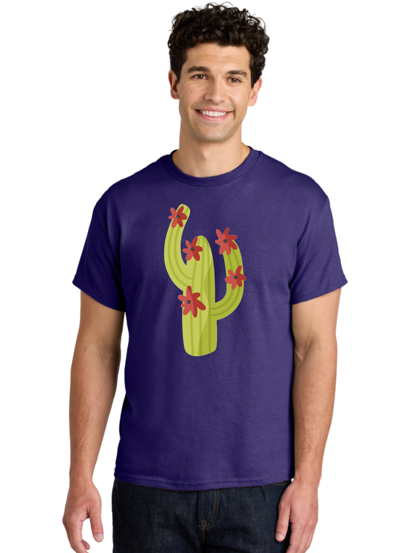 Cactus Men'S Graphic Tee, 100% Cotton, Comfortable Casual Summer Wear, Machine Washable, Cartoon Cactus, Red Flowers, Desert Plants, Succulent Plants, Flowering Cacti, Vibrant Cactus, Garden Graphics, Digital Illustration, Cactus Art Aad679 26