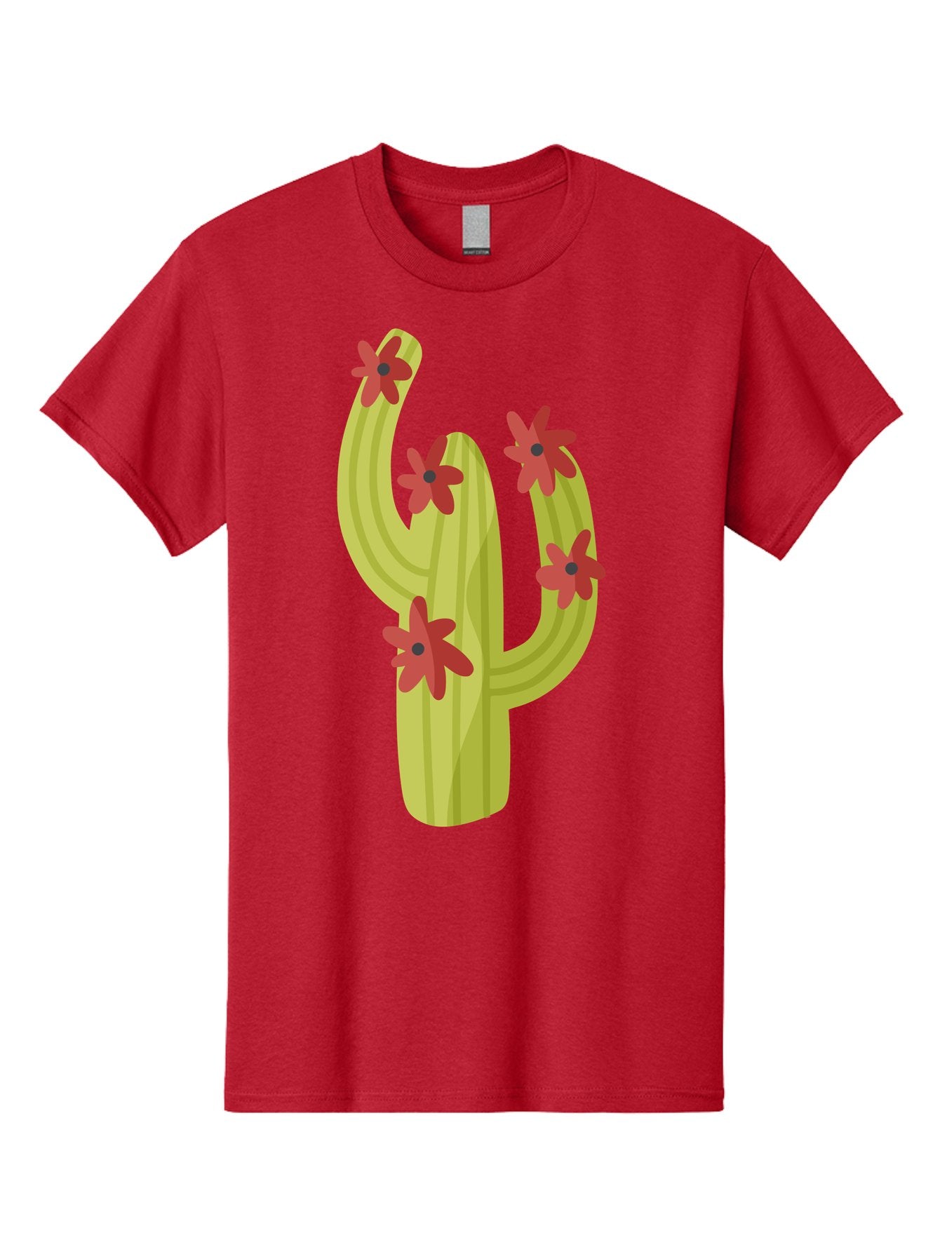 Cactus Men'S Graphic Tee, 100% Cotton, Comfortable Casual Summer Wear, Machine Washable, Cartoon Cactus, Red Flowers, Desert Plants, Succulent Plants, Flowering Cacti, Vibrant Cactus, Garden Graphics, Digital Illustration, Cactus Art Aad679