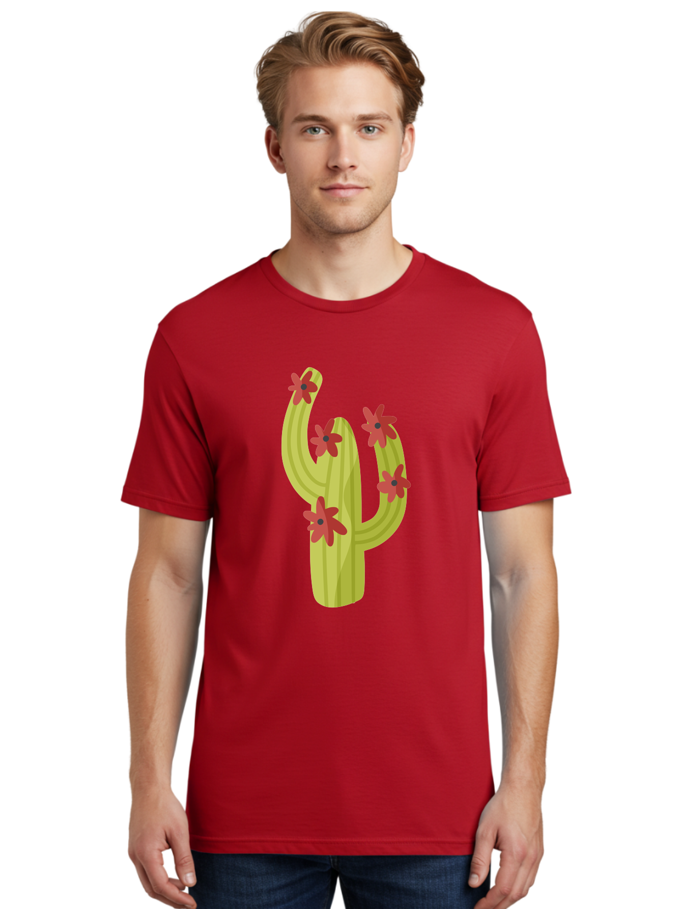 Cactus Men'S Graphic Tee, 100% Cotton, Comfortable Casual Summer Wear, Machine Washable, Cartoon Cactus, Red Flowers, Desert Plants, Succulent Plants, Flowering Cacti, Vibrant Cactus, Garden Graphics, Digital Illustration, Cactus Art Aad679 22