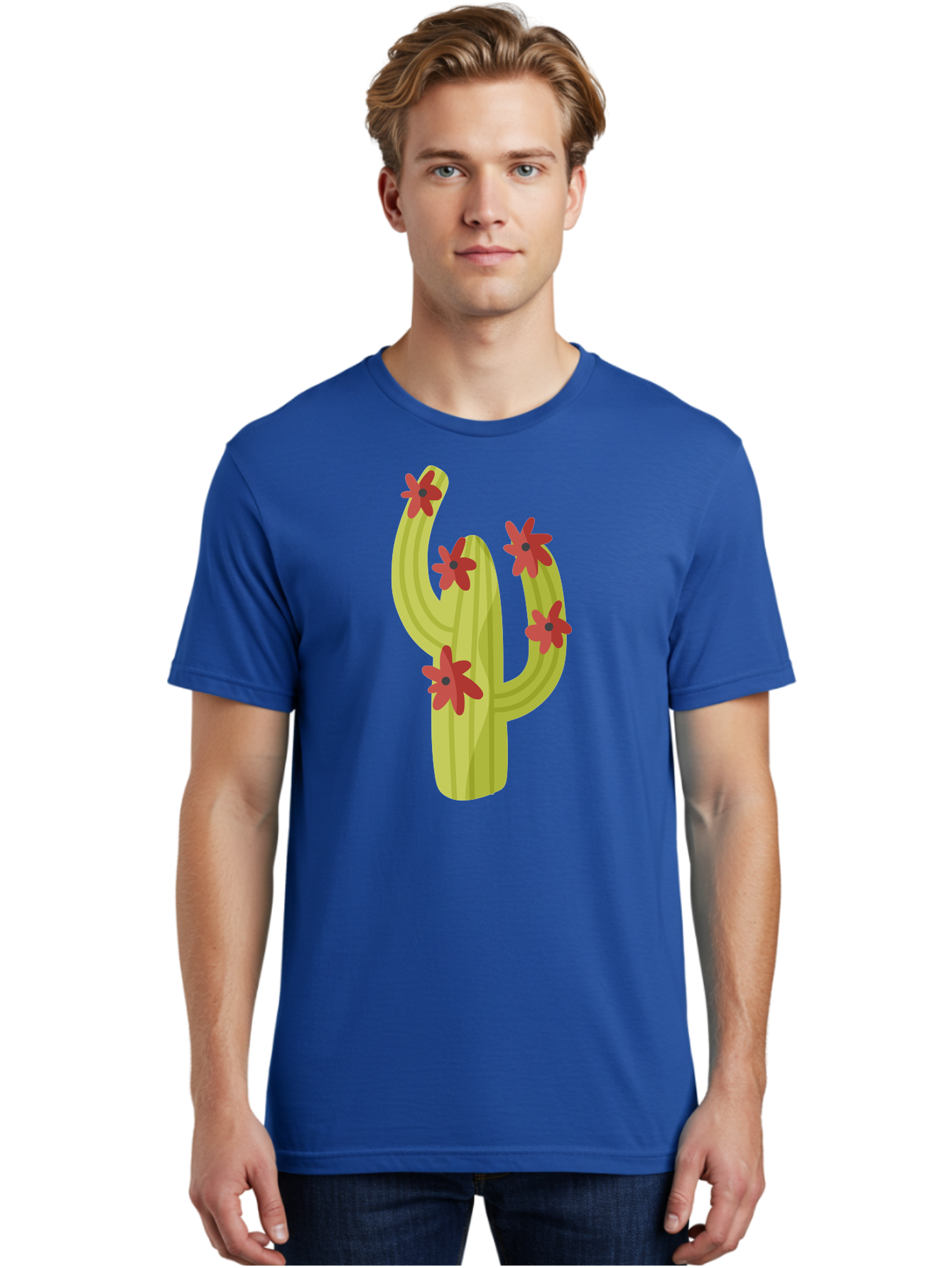 Cactus Men'S Graphic Tee, 100% Cotton, Comfortable Casual Summer Wear, Machine Washable, Cartoon Cactus, Red Flowers, Desert Plants, Succulent Plants, Flowering Cacti, Vibrant Cactus, Garden Graphics, Digital Illustration, Cactus Art Aad679 24