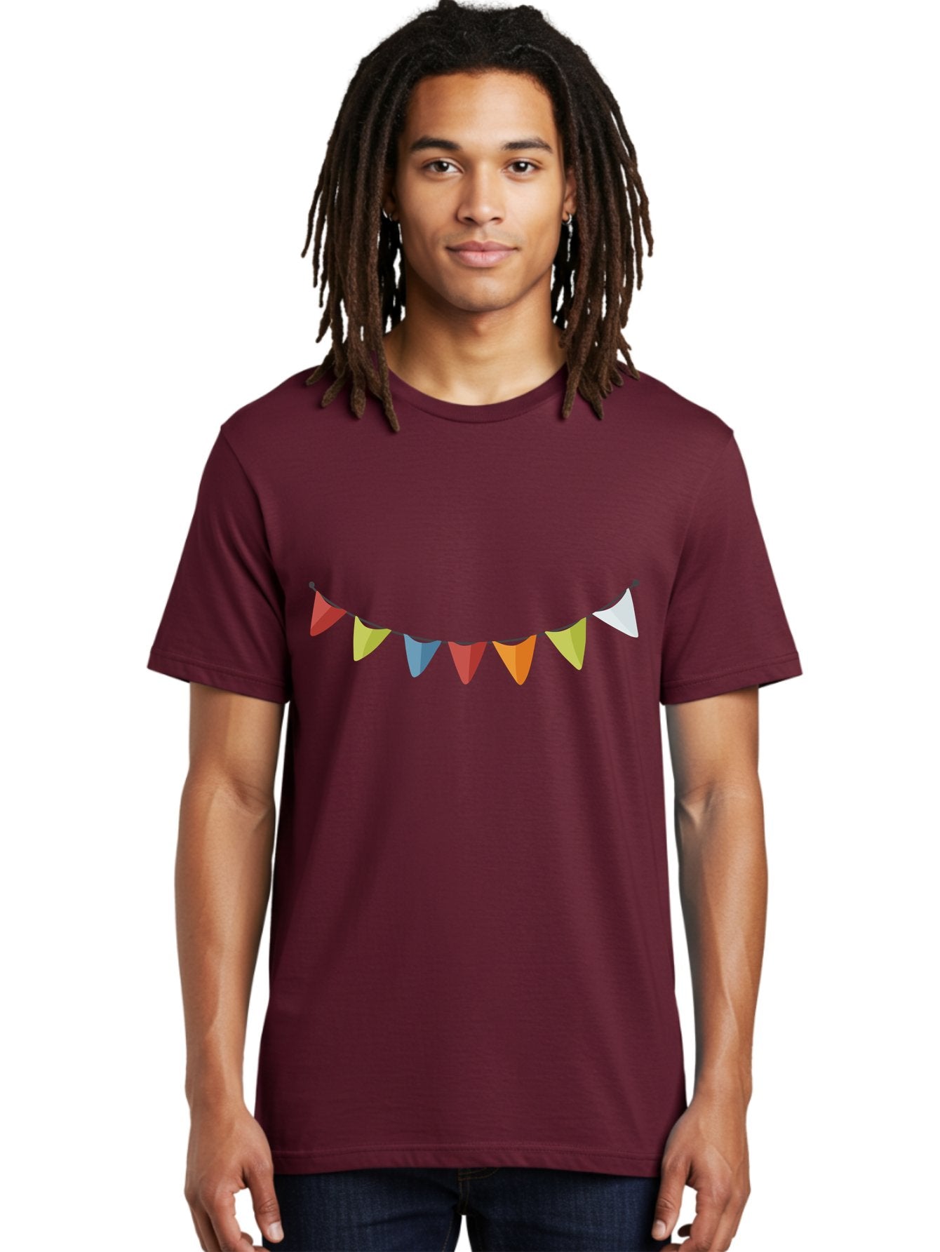 Colorful-Triangular-Bunting Men'S Graphic Tee, 100% Cotton, Comfortable Casual Summer Wear, Machine Washable, Colorful Triangular Bunting, Party Decorations, Festive Atmosphere, Celebration Decor, Vibrant Colors, String Of Flags Aad686 26