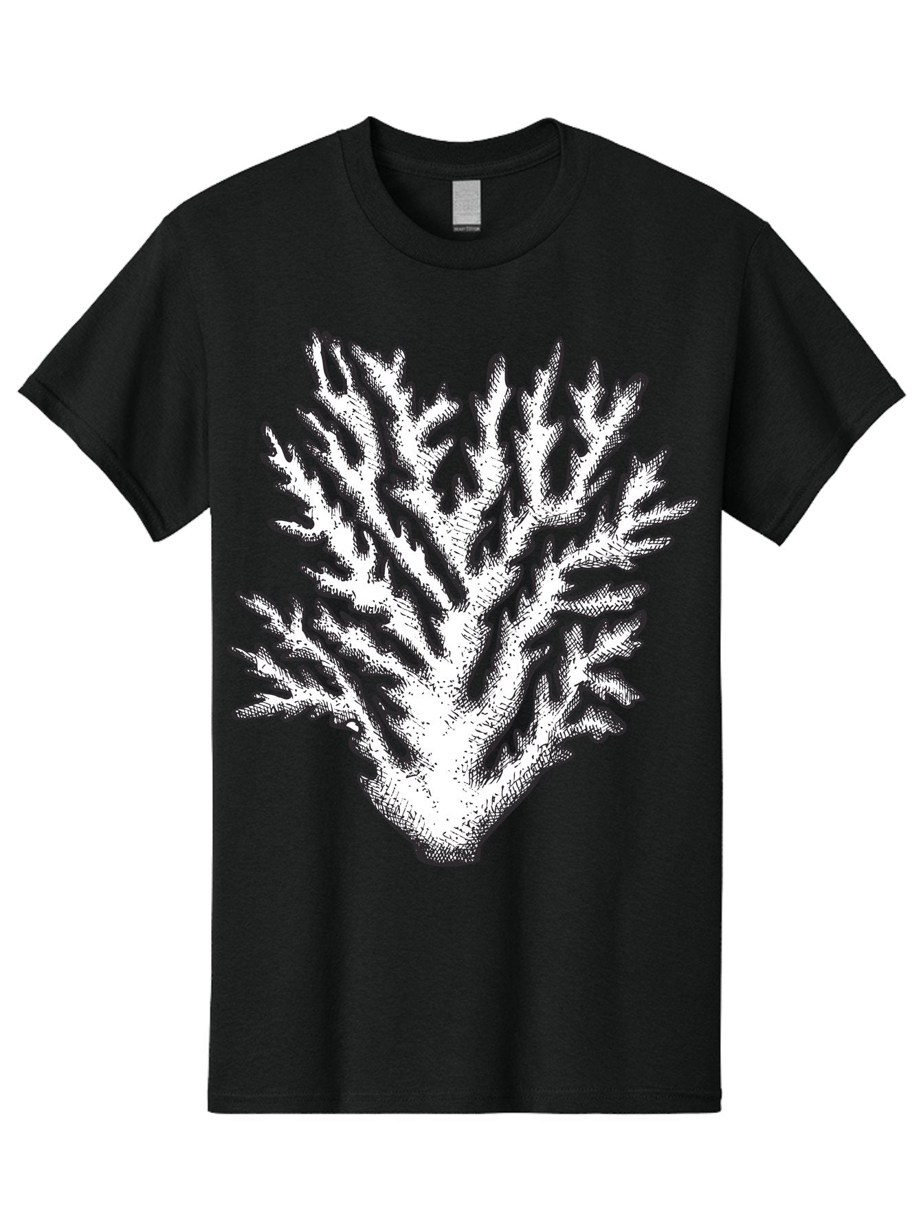 Coral-1 Men'S Graphic Tee, 100% Cotton, Comfortable Casual Summer Wear, Machine Washable, White Coral, Coral Illustration, Marine Life, Underwater World, Ocean Creatures, Coral Reef, Black And White Art Aad688 13