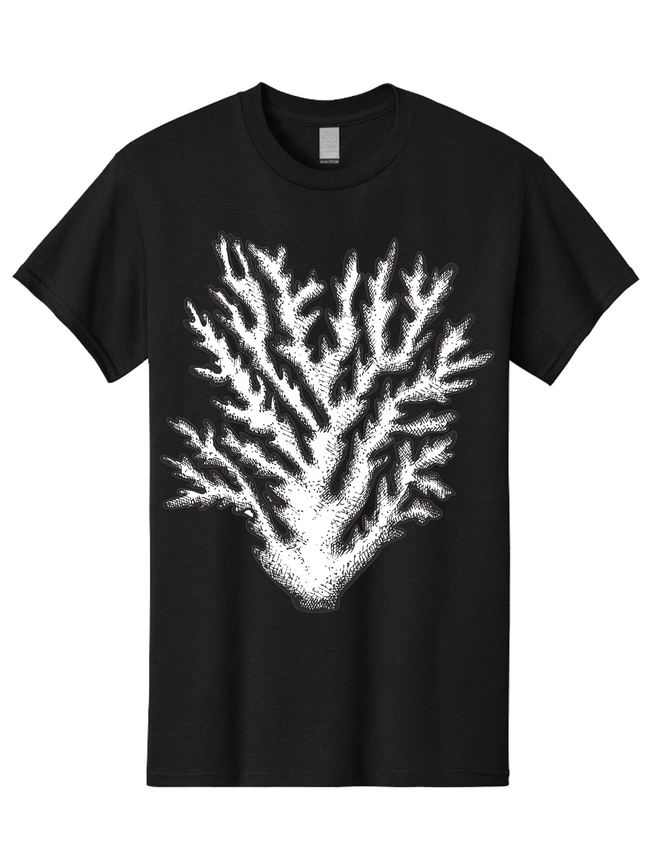 Coral-1 Men'S Graphic Tee, 100% Cotton, Comfortable Casual Summer Wear, Machine Washable, White Coral, Coral Illustration, Marine Life, Underwater World, Ocean Creatures, Coral Reef, Black And White Art Aad688 29
