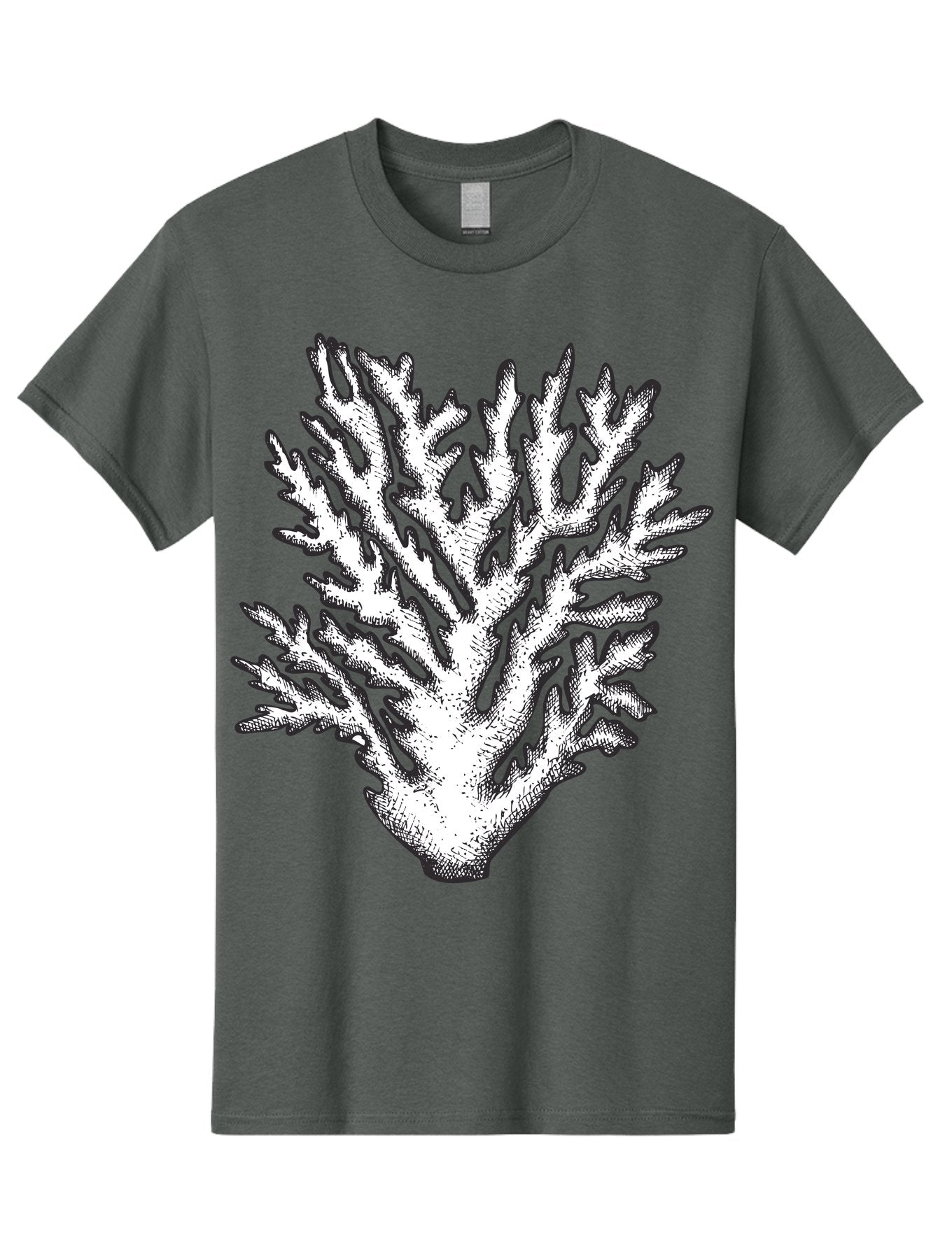 Coral-1 Men'S Graphic Tee, 100% Cotton, Comfortable Casual Summer Wear, Machine Washable, White Coral, Coral Illustration, Marine Life, Underwater World, Ocean Creatures, Coral Reef, Black And White Art Aad688 6