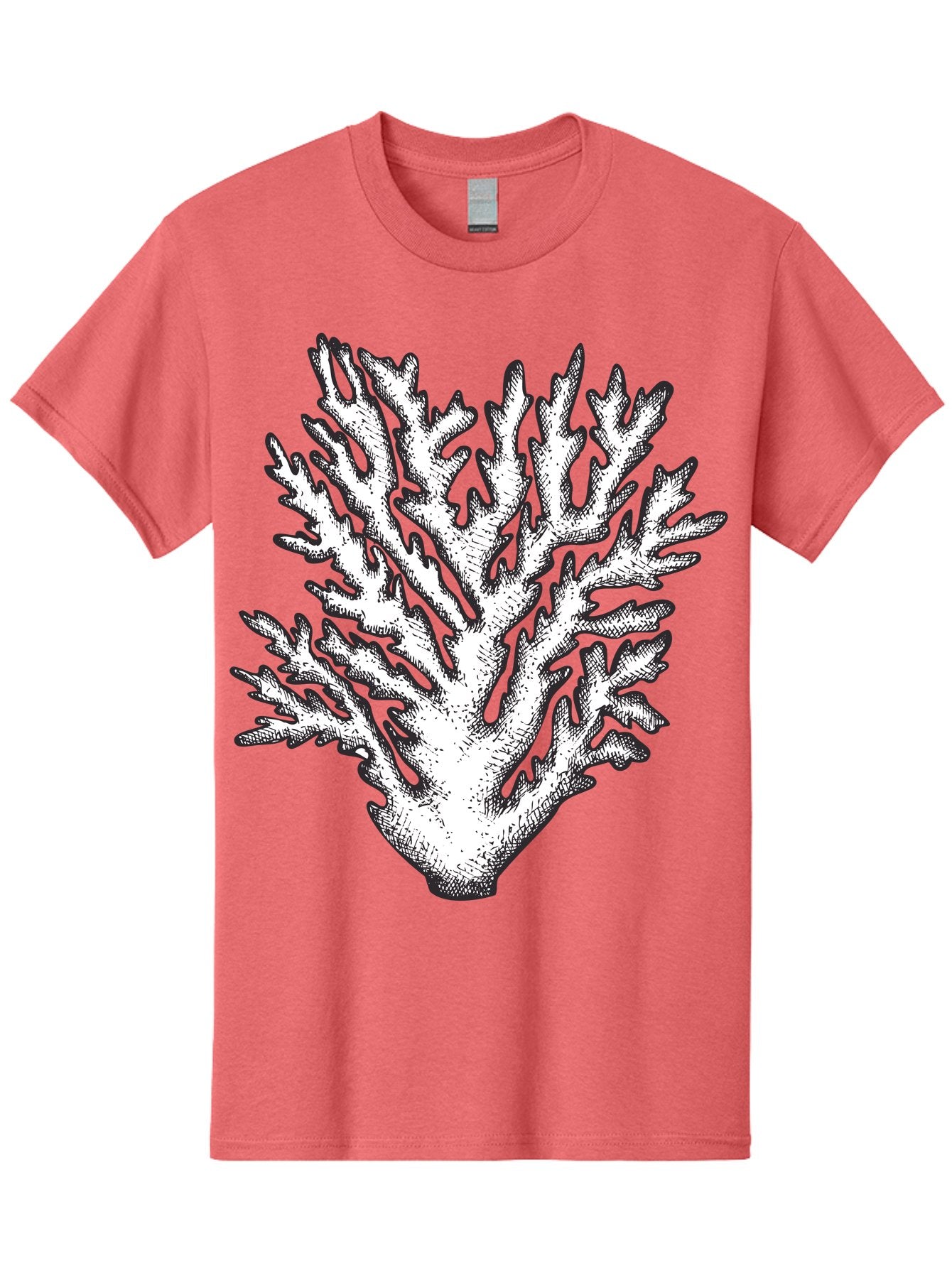 Coral-1 Men'S Graphic Tee, 100% Cotton, Comfortable Casual Summer Wear, Machine Washable, White Coral, Coral Illustration, Marine Life, Underwater World, Ocean Creatures, Coral Reef, Black And White Art Aad688 14