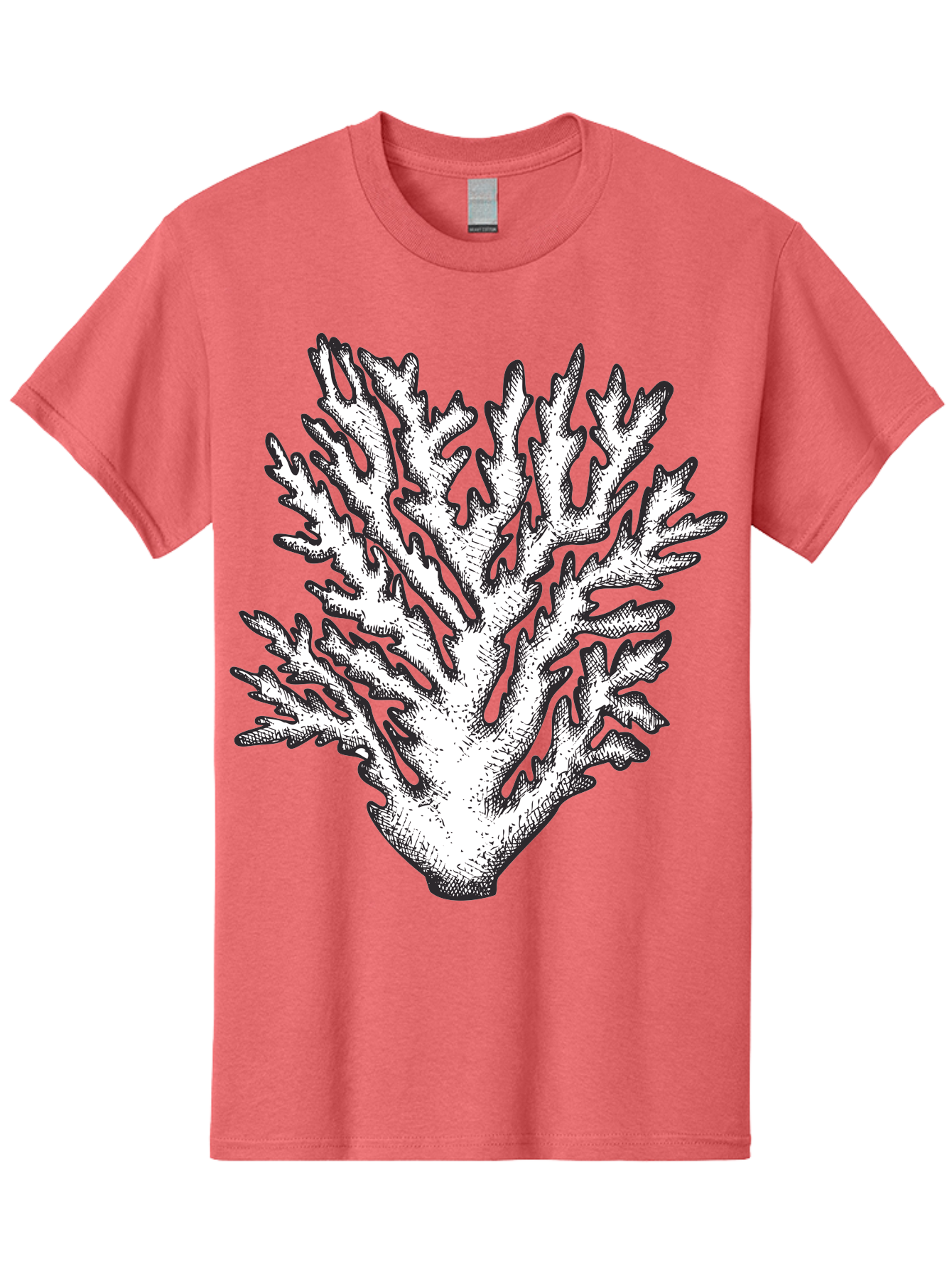 Coral-1 Men'S Graphic Tee, 100% Cotton, Comfortable Casual Summer Wear, Machine Washable, White Coral, Coral Illustration, Marine Life, Underwater World, Ocean Creatures, Coral Reef, Black And White Art Aad688 3
