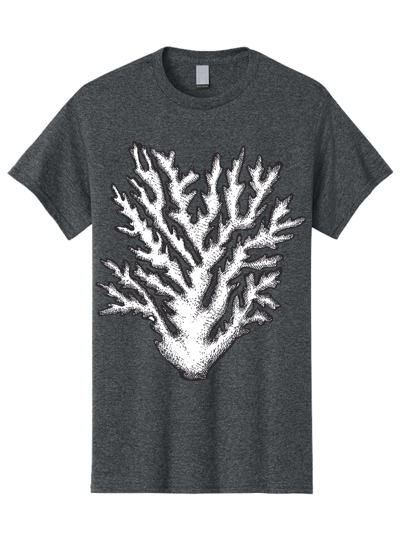 Coral-1 Men'S Graphic Tee, 100% Cotton, Comfortable Casual Summer Wear, Machine Washable, White Coral, Coral Illustration, Marine Life, Underwater World, Ocean Creatures, Coral Reef, Black And White Art Aad688