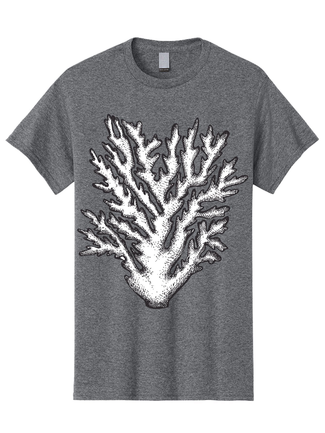 Coral-1 Men'S Graphic Tee, 100% Cotton, Comfortable Casual Summer Wear, Machine Washable, White Coral, Coral Illustration, Marine Life, Underwater World, Ocean Creatures, Coral Reef, Black And White Art Aad688