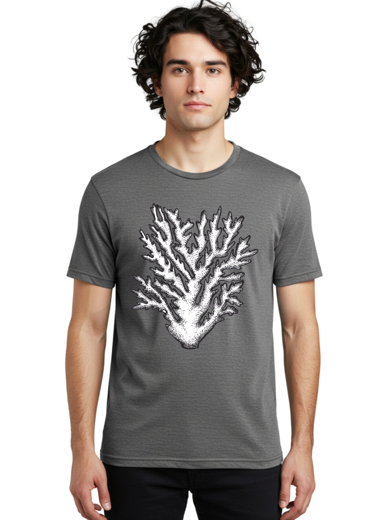 Coral-1 Men'S Graphic Tee, 100% Cotton, Comfortable Casual Summer Wear, Machine Washable, White Coral, Coral Illustration, Marine Life, Underwater World, Ocean Creatures, Coral Reef, Black And White Art Aad688 21