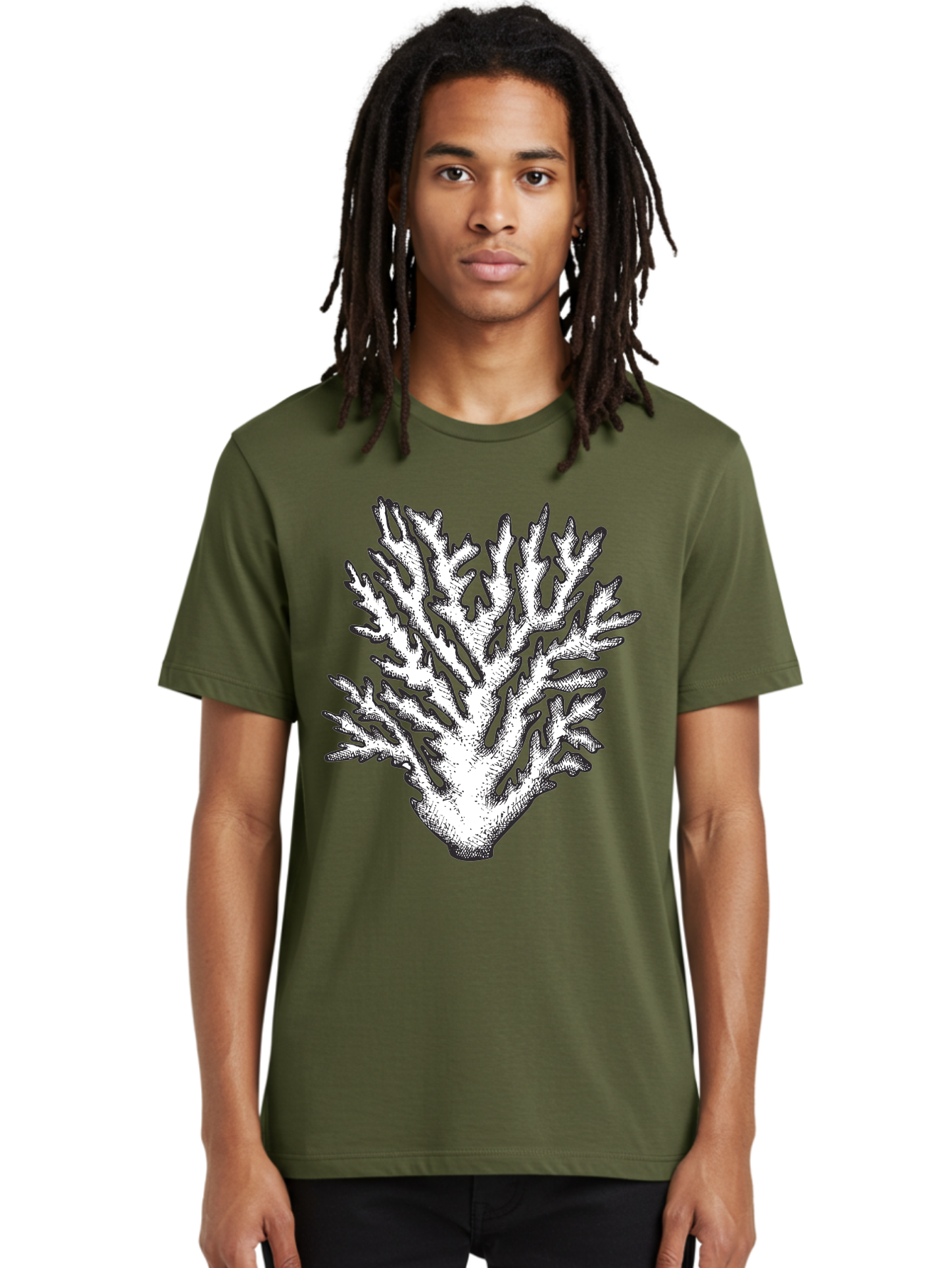 Coral-1 Men'S Graphic Tee, 100% Cotton, Comfortable Casual Summer Wear, Machine Washable, White Coral, Coral Illustration, Marine Life, Underwater World, Ocean Creatures, Coral Reef, Black And White Art Aad688 12