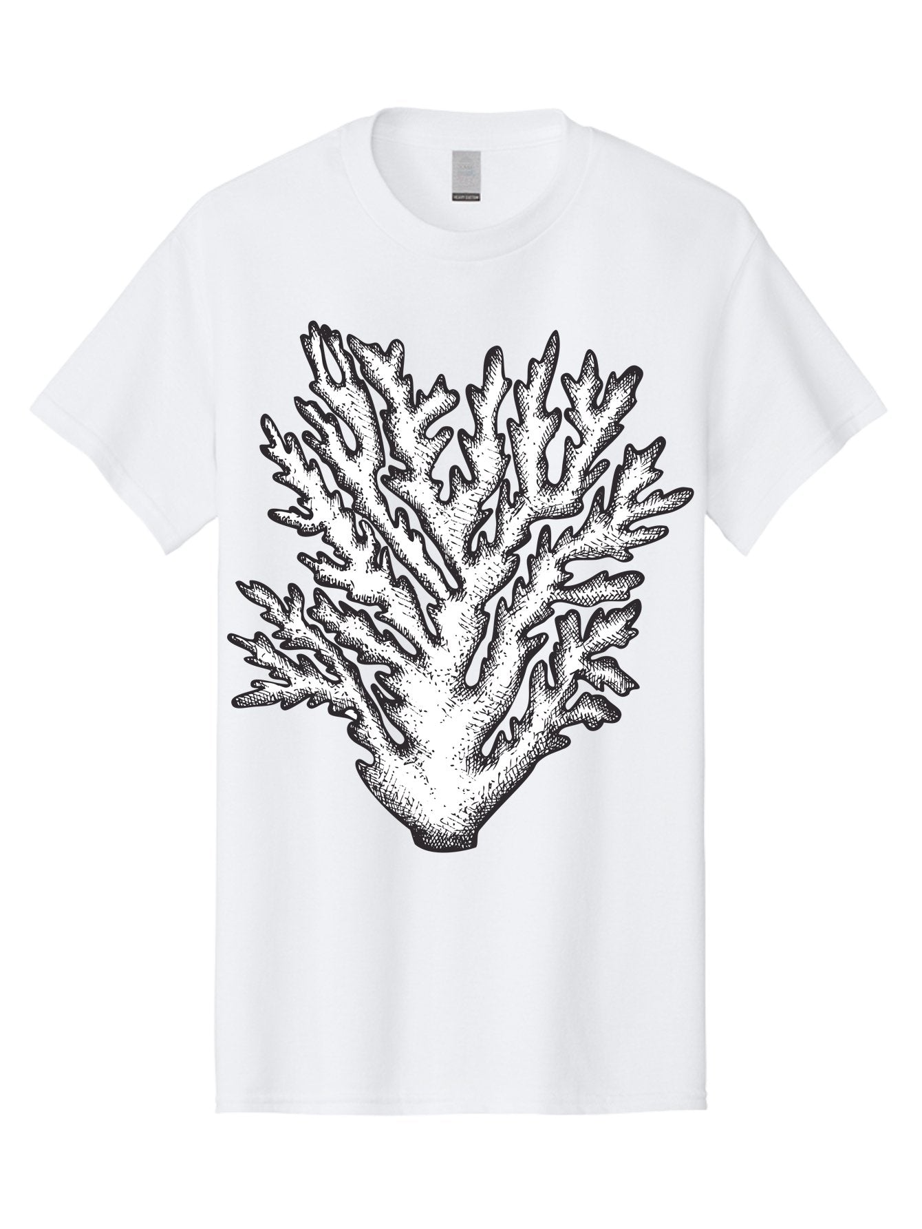 Coral-1 Men'S Graphic Tee, 100% Cotton, Comfortable Casual Summer Wear, Machine Washable, White Coral, Coral Illustration, Marine Life, Underwater World, Ocean Creatures, Coral Reef, Black And White Art Aad688 4