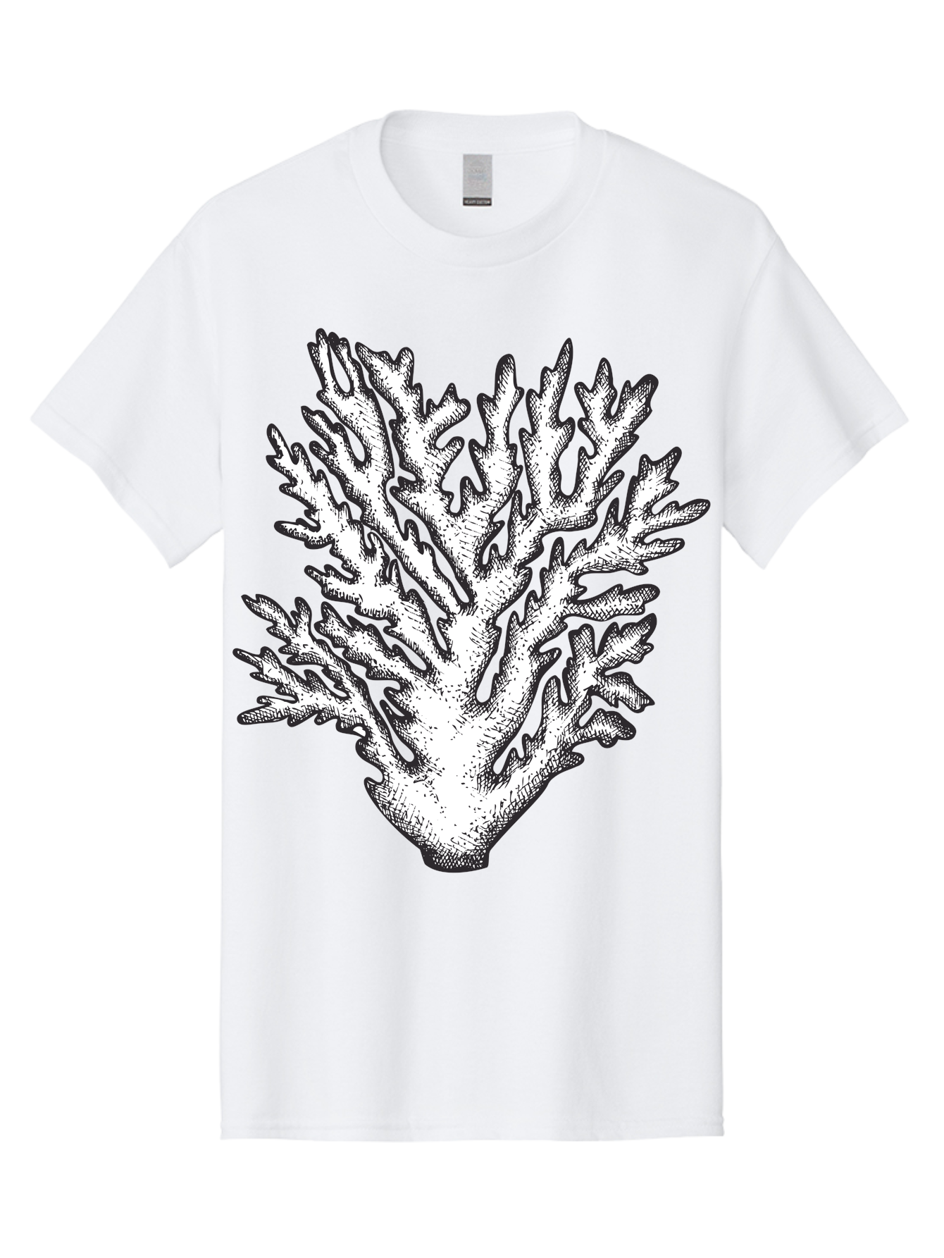 Coral-1 Men'S Graphic Tee, 100% Cotton, Comfortable Casual Summer Wear, Machine Washable, White Coral, Coral Illustration, Marine Life, Underwater World, Ocean Creatures, Coral Reef, Black And White Art Aad688 23