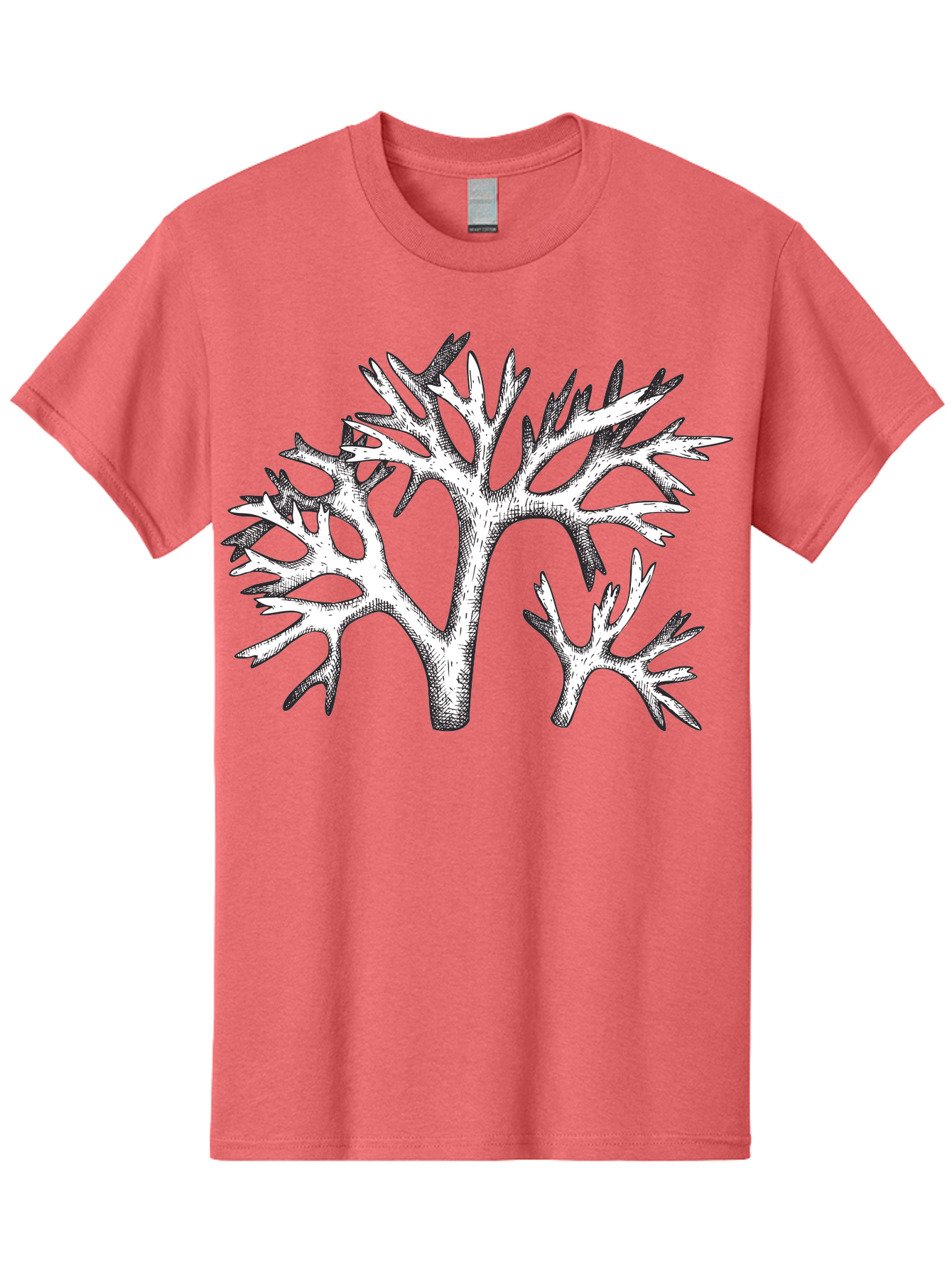 Coral-3 Men'S Graphic Tee, 100% Cotton, Comfortable Casual Summer Wear, Machine Washable, Coral Reefs, Marine Life, Ocean Creatures, Underwater World, Coral Branches, Black And White Illustration, Detailed Drawing, Abstract Shapes Aad690 3