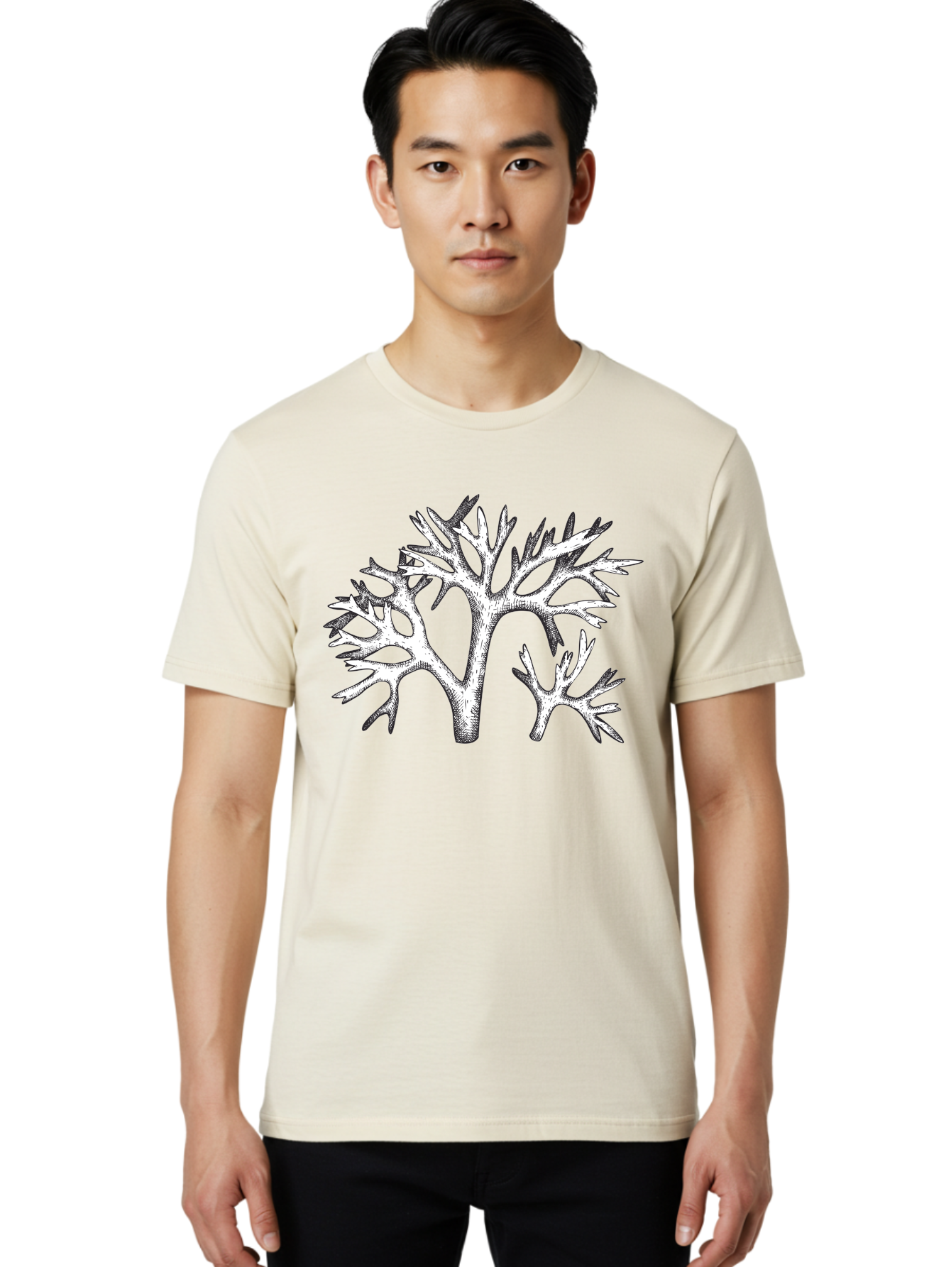 Coral-3 Men'S Graphic Tee, 100% Cotton, Comfortable Casual Summer Wear, Machine Washable, Coral Reefs, Marine Life, Ocean Creatures, Underwater World, Coral Branches, Black And White Illustration, Detailed Drawing, Abstract Shapes Aad690 10