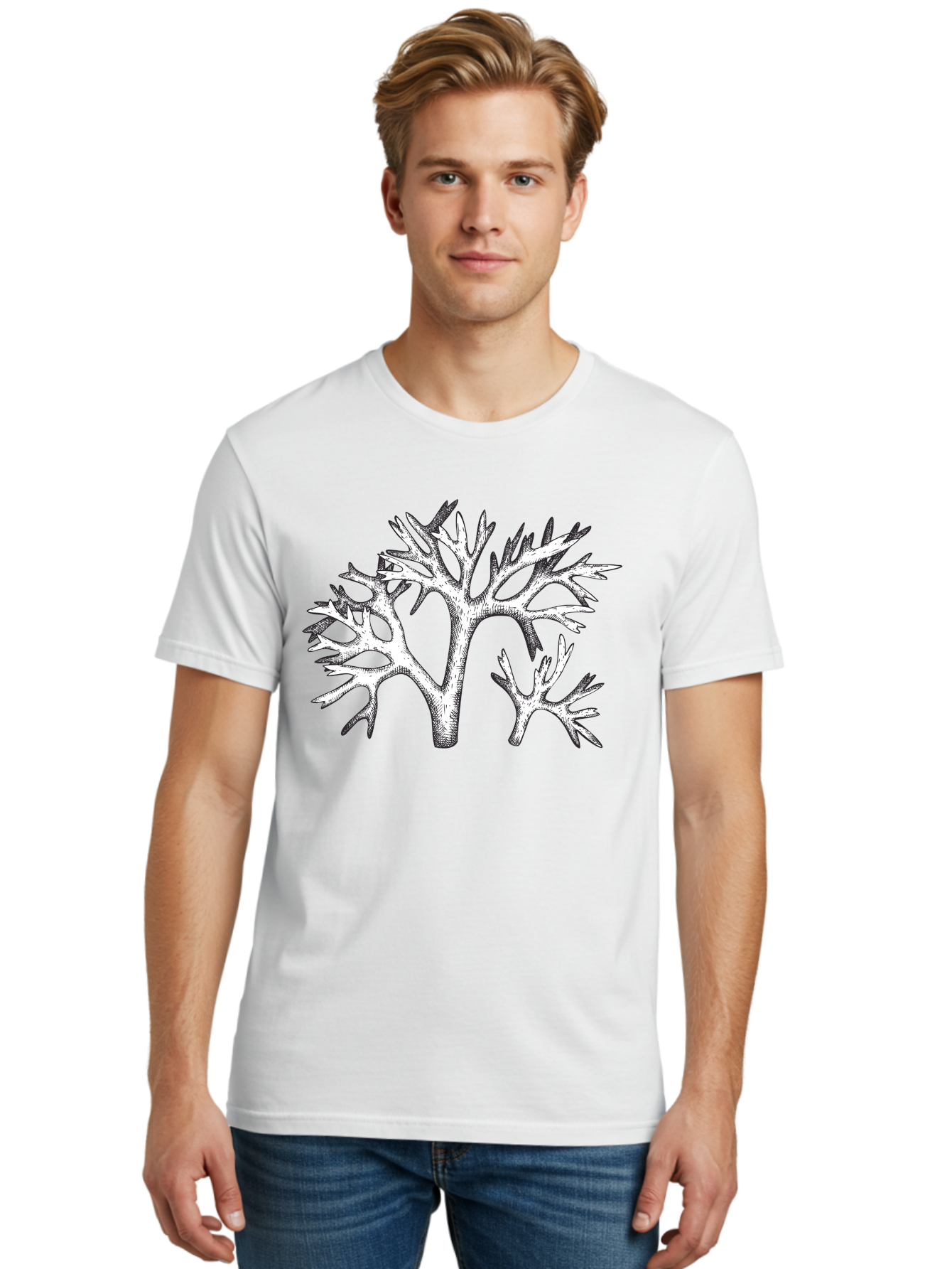 Coral-3 Men'S Graphic Tee, 100% Cotton, Comfortable Casual Summer Wear, Machine Washable, Coral Reefs, Marine Life, Ocean Creatures, Underwater World, Coral Branches, Black And White Illustration, Detailed Drawing, Abstract Shapes Aad690 16