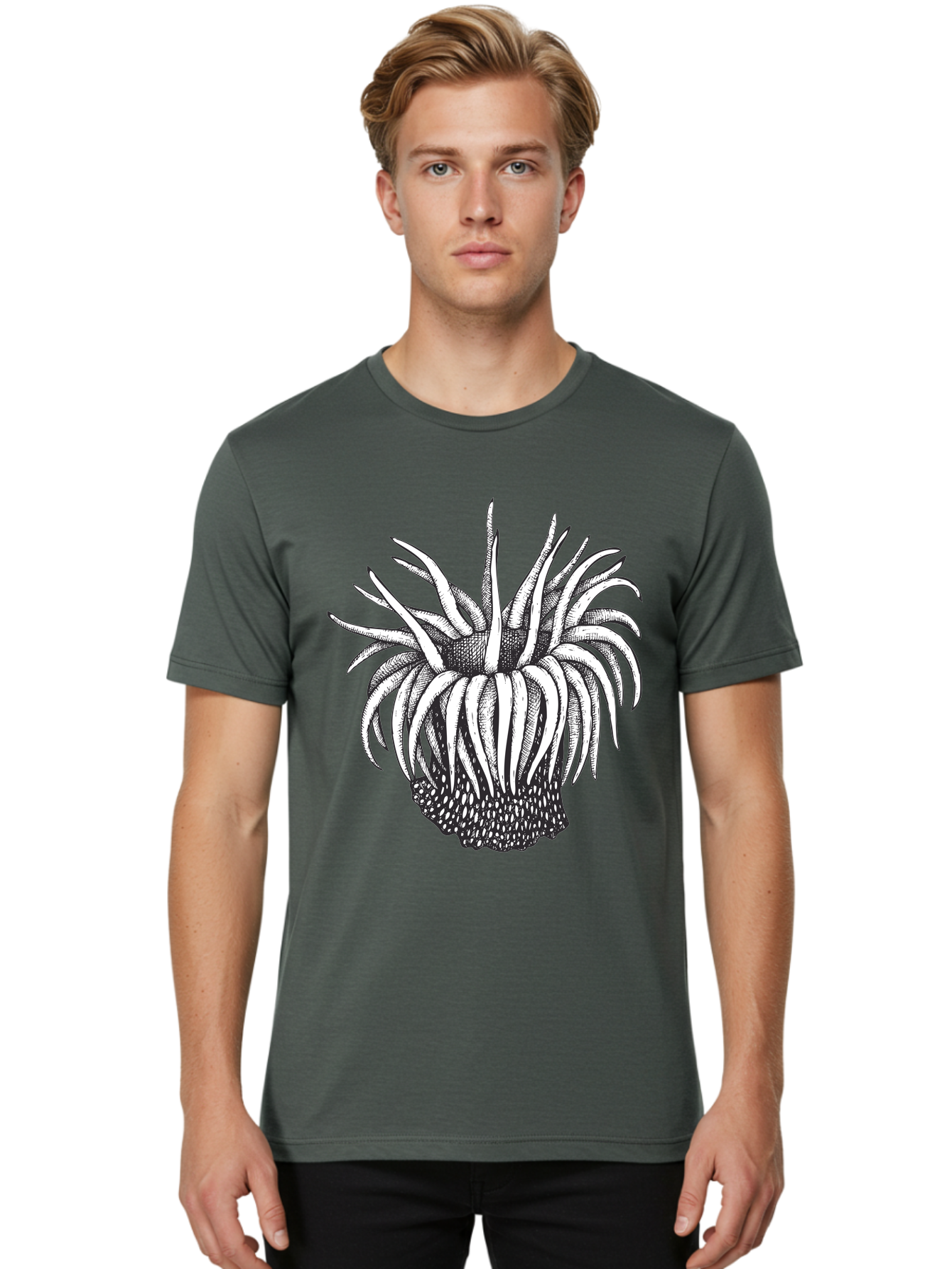 Dandelion Men'S Graphic Tee, 100% Cotton, Comfortable Casual Summer Wear, Machine Washable, Thistle Flower, Wildflower, Black And White Illustration, Botanical Art, Floral Design, Intricate Details, Spiky Petals Aad692 30