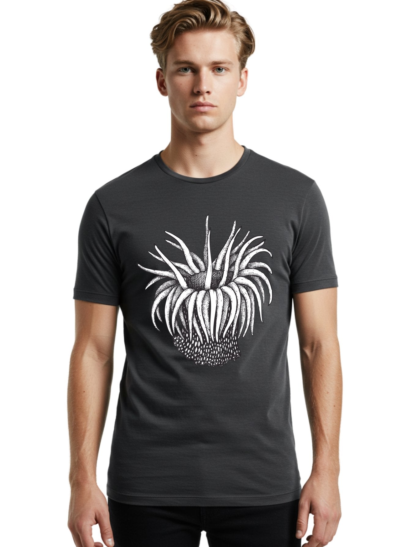 Dandelion Men'S Graphic Tee, 100% Cotton, Comfortable Casual Summer Wear, Machine Washable, Thistle Flower, Wildflower, Black And White Illustration, Botanical Art, Floral Design, Intricate Details, Spiky Petals Aad692 27