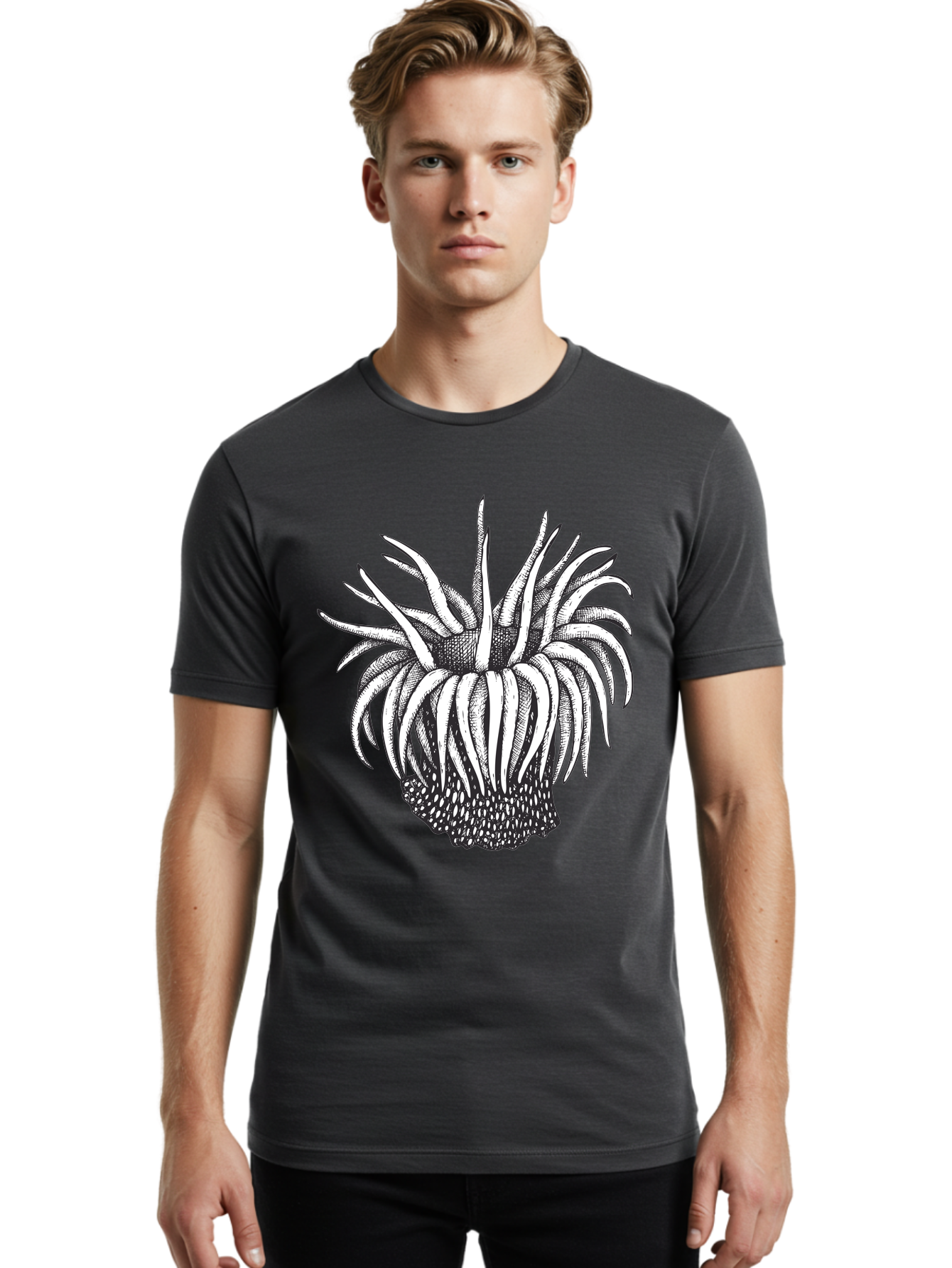 Dandelion Men'S Graphic Tee, 100% Cotton, Comfortable Casual Summer Wear, Machine Washable, Thistle Flower, Wildflower, Black And White Illustration, Botanical Art, Floral Design, Intricate Details, Spiky Petals Aad692 8
