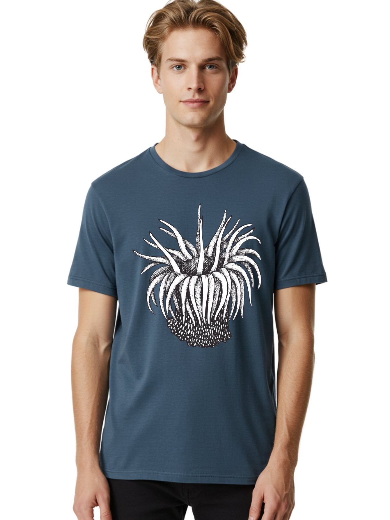 Dandelion Men'S Graphic Tee, 100% Cotton, Comfortable Casual Summer Wear, Machine Washable, Thistle Flower, Wildflower, Black And White Illustration, Botanical Art, Floral Design, Intricate Details, Spiky Petals Aad692 24