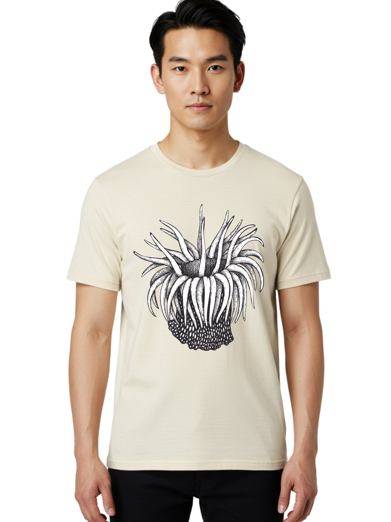 Dandelion Men'S Graphic Tee, 100% Cotton, Comfortable Casual Summer Wear, Machine Washable, Thistle Flower, Wildflower, Black And White Illustration, Botanical Art, Floral Design, Intricate Details, Spiky Petals Aad692 30