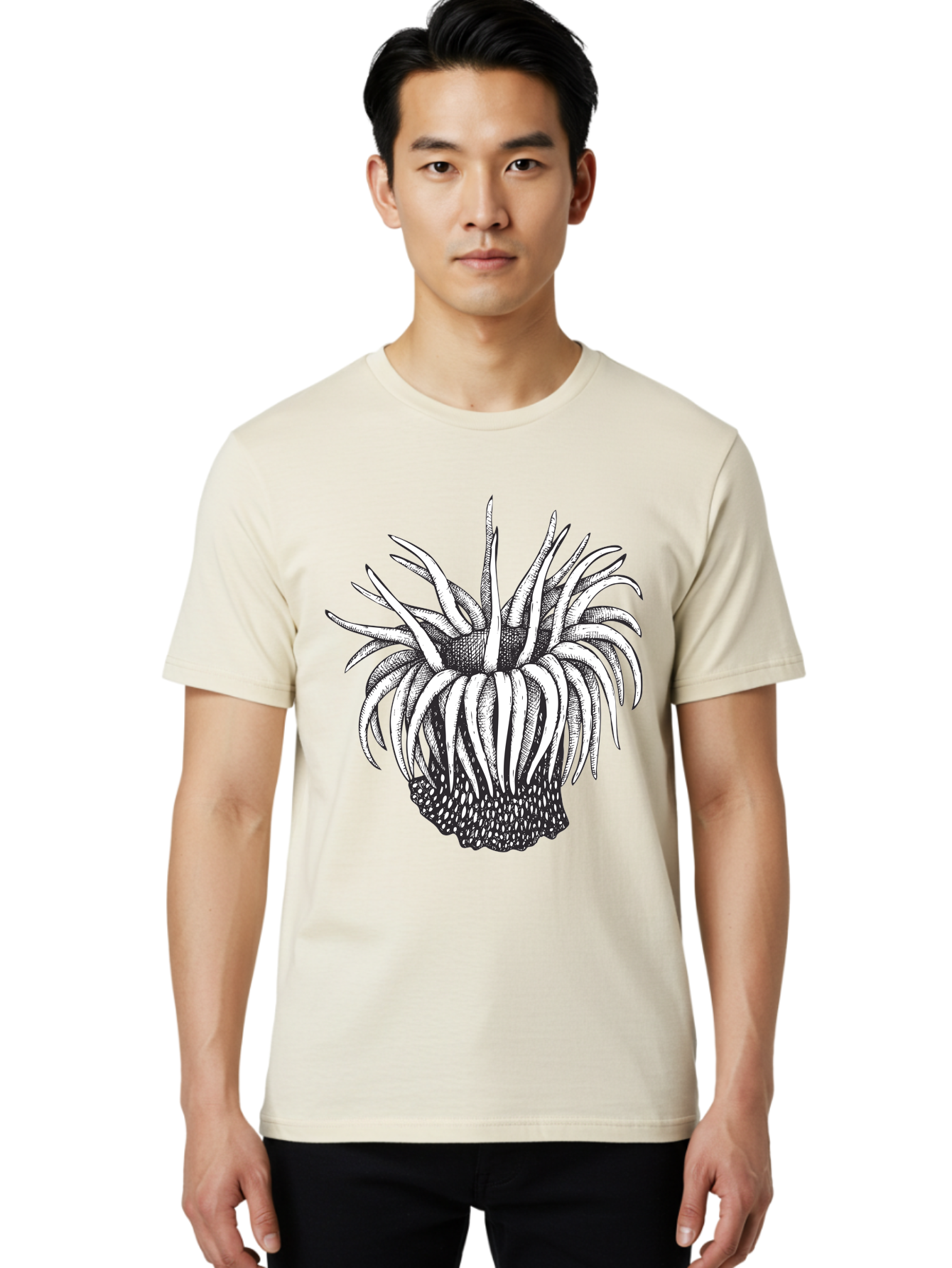 Dandelion Men'S Graphic Tee, 100% Cotton, Comfortable Casual Summer Wear, Machine Washable, Thistle Flower, Wildflower, Black And White Illustration, Botanical Art, Floral Design, Intricate Details, Spiky Petals Aad692