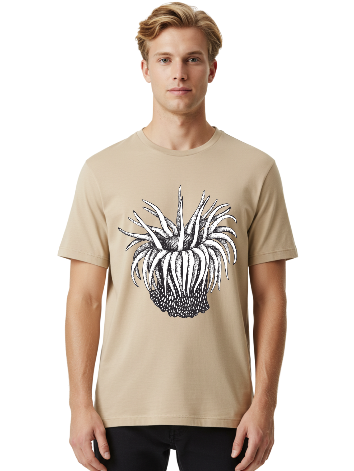 Dandelion Men'S Graphic Tee, 100% Cotton, Comfortable Casual Summer Wear, Machine Washable, Thistle Flower, Wildflower, Black And White Illustration, Botanical Art, Floral Design, Intricate Details, Spiky Petals Aad692 6