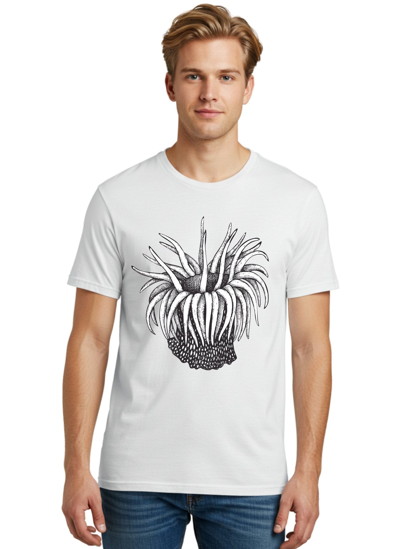 Dandelion Men'S Graphic Tee, 100% Cotton, Comfortable Casual Summer Wear, Machine Washable, Thistle Flower, Wildflower, Black And White Illustration, Botanical Art, Floral Design, Intricate Details, Spiky Petals Aad692 23