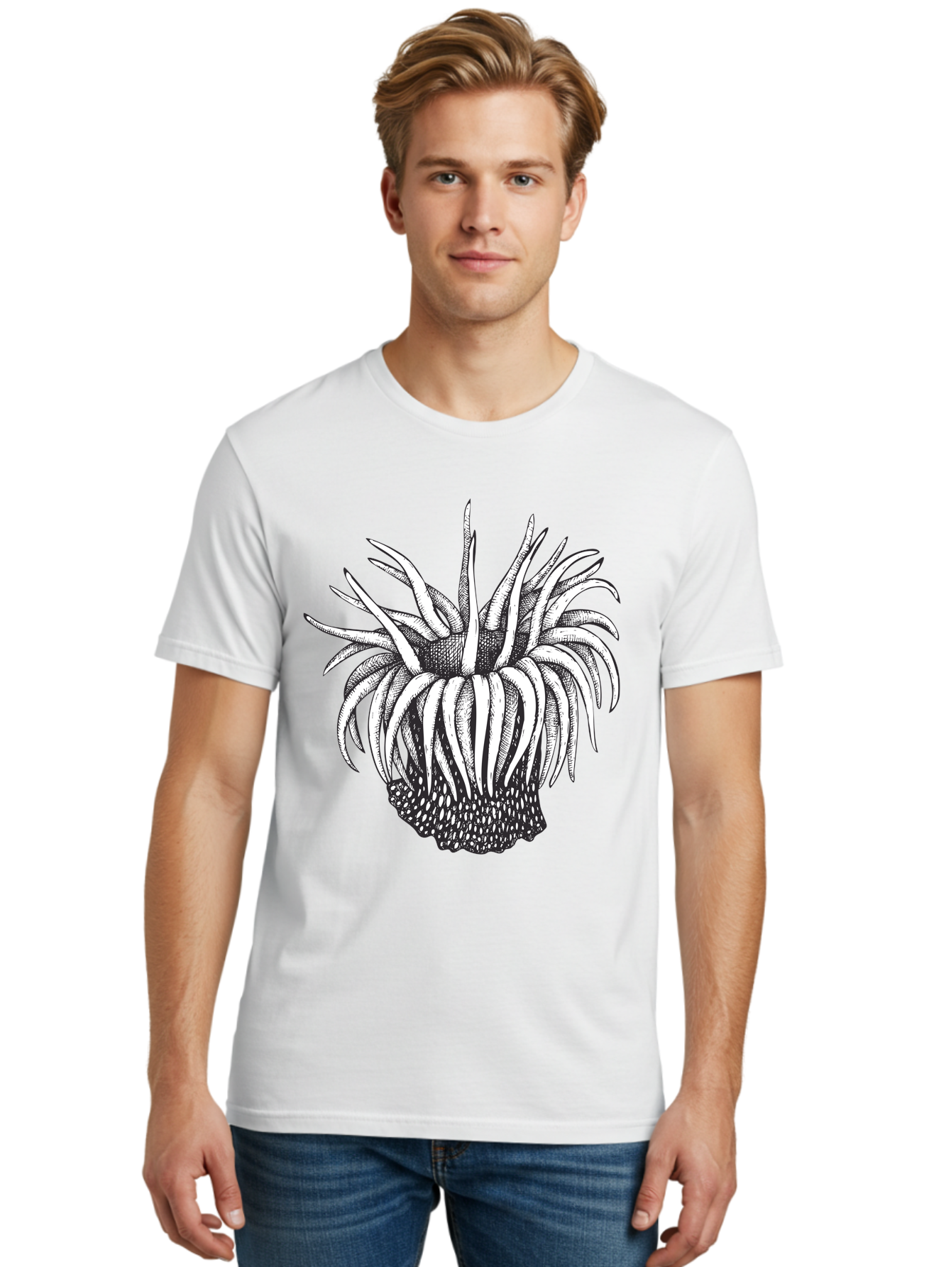 Dandelion Men'S Graphic Tee, 100% Cotton, Comfortable Casual Summer Wear, Machine Washable, Thistle Flower, Wildflower, Black And White Illustration, Botanical Art, Floral Design, Intricate Details, Spiky Petals Aad692 16