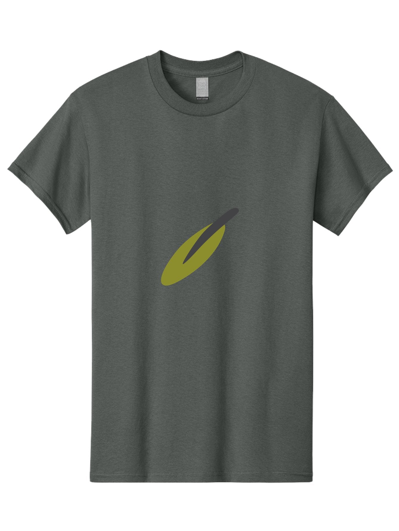 Dark-Gray-Elongated-Shape Men'S Graphic Tee, 100% Cotton, Comfortable Casual Summer Wear, Machine Washable, Olive Fruit, Green And Black Colors, Simple Design, Minimalist Style, Abstract Representation, Food Illustration, Single Object Aad693 9