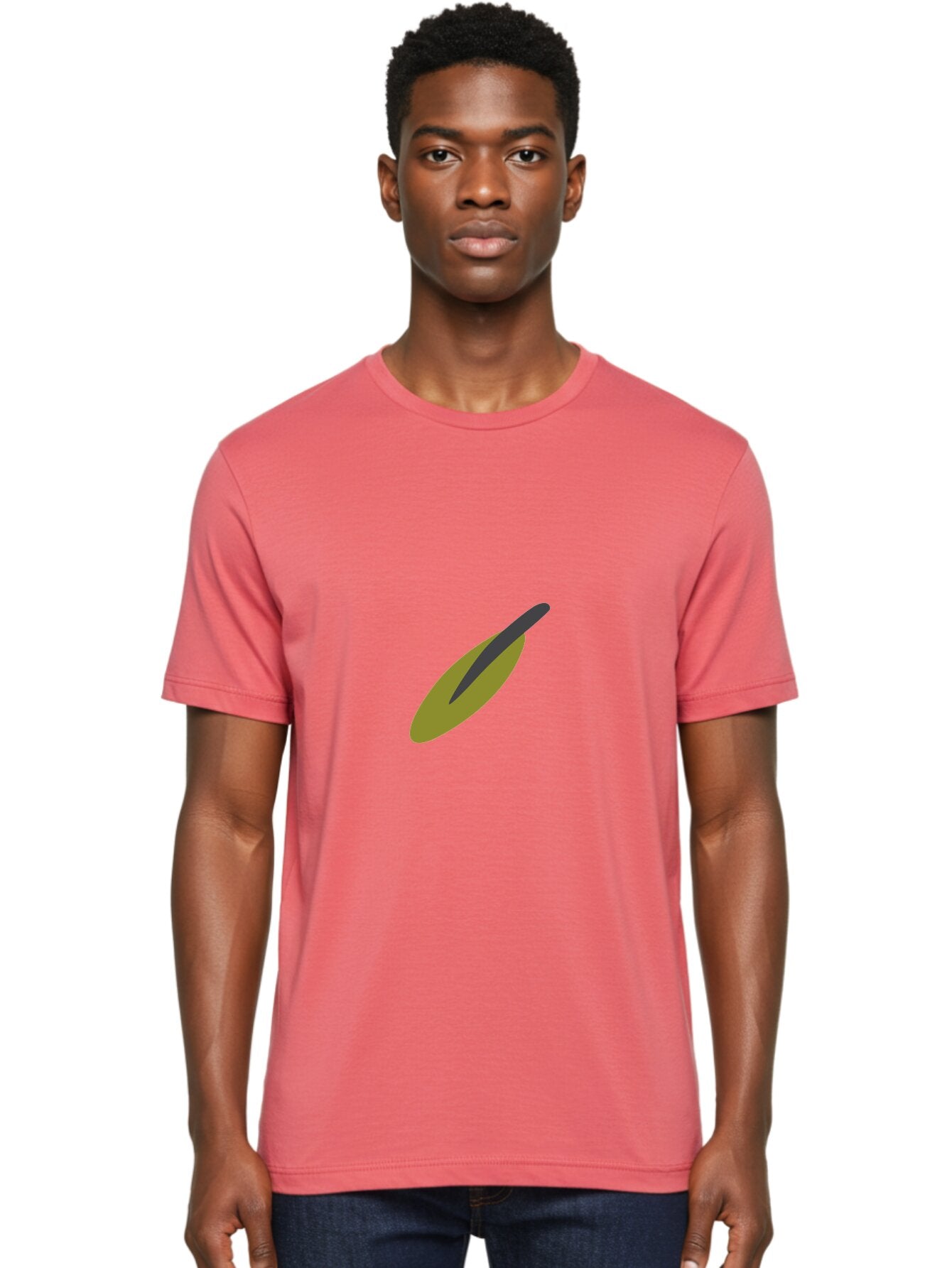 Dark-Gray-Elongated-Shape Men'S Graphic Tee, 100% Cotton, Comfortable Casual Summer Wear, Machine Washable, Olive Fruit, Green And Black Colors, Simple Design, Minimalist Style, Abstract Representation, Food Illustration, Single Object Aad693 23