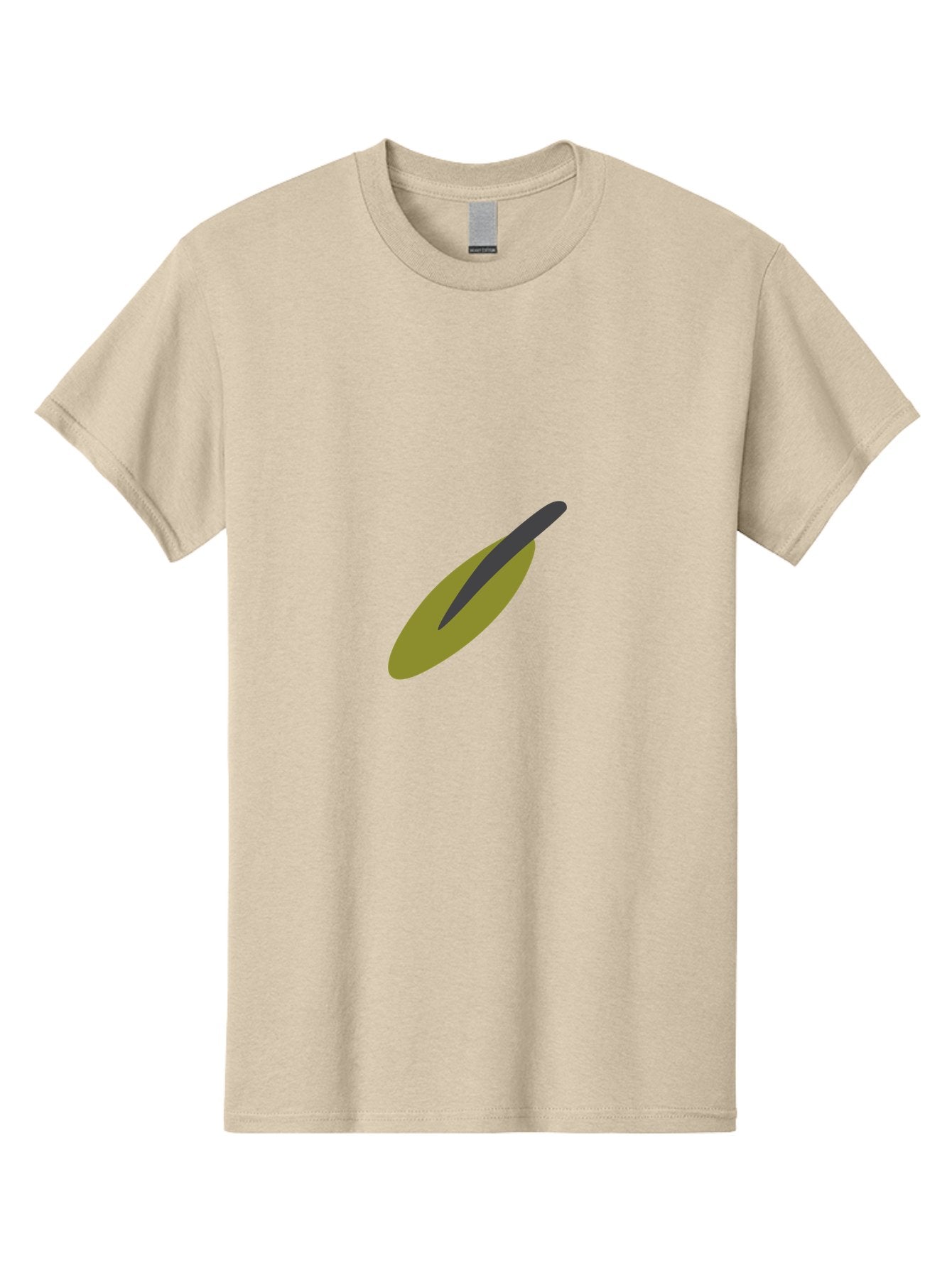 Dark-Gray-Elongated-Shape Men'S Graphic Tee, 100% Cotton, Comfortable Casual Summer Wear, Machine Washable, Olive Fruit, Green And Black Colors, Simple Design, Minimalist Style, Abstract Representation, Food Illustration, Single Object Aad693 6