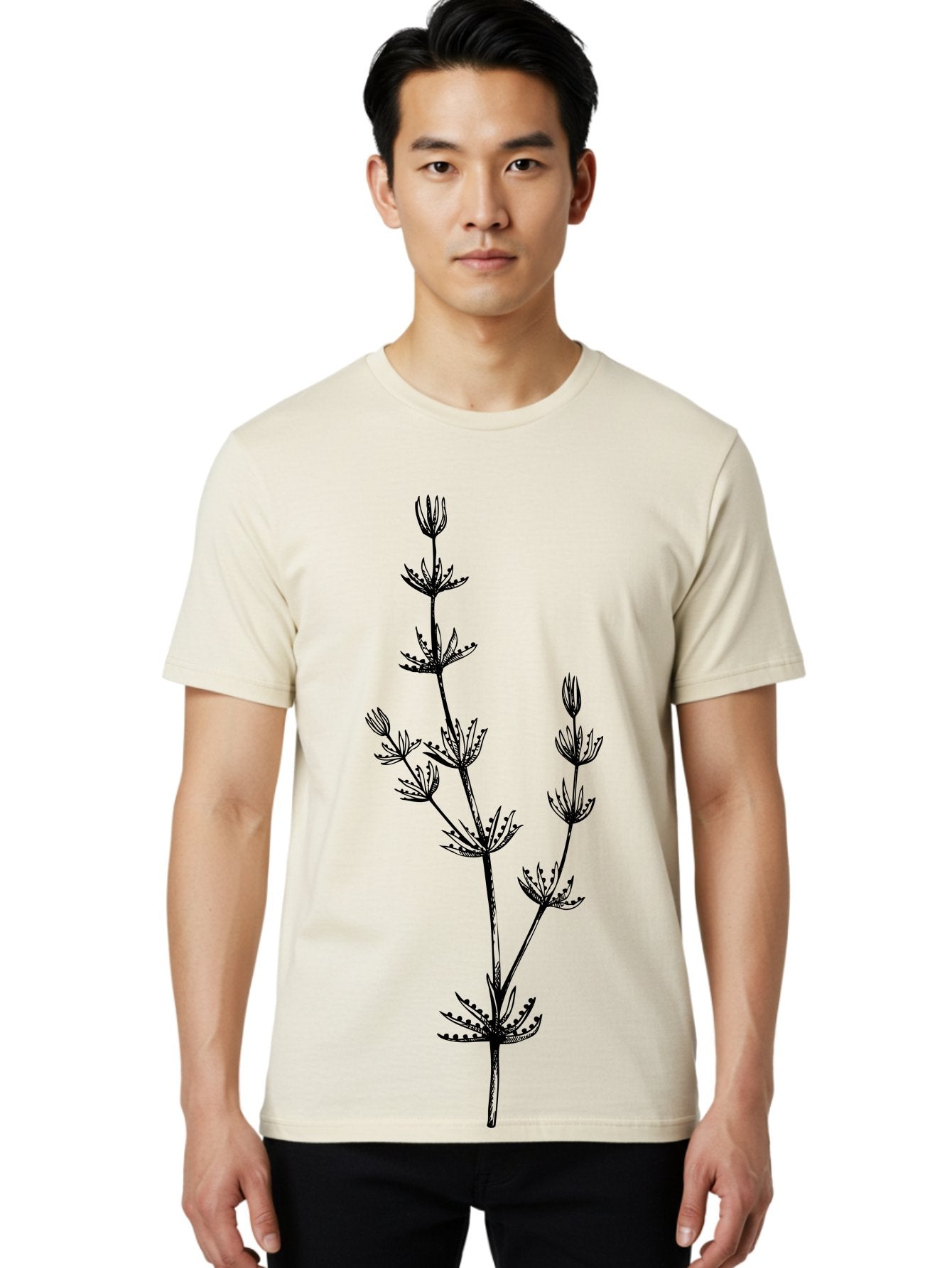 Delicate-Floral-Silhouette Men'S Graphic Tee, 100% Cotton, Comfortable Casual Summer Wear, Machine Washable, Wildflower, Delicate Flowers, Intricate Details, Elegant Stems, Floral Design, Botanical Illustration, Nature-Inspired Art, Aad694 24