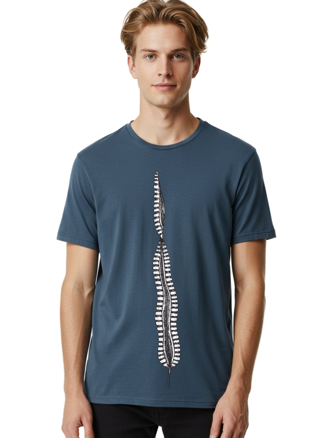 Feather-Silhouette Men'S Graphic Tee, 100% Cotton, Comfortable Casual Summer Wear, Machine Washable, Centipede, Black And White Illustration, Arthropod, Insect, Many Legs, Segmented Body, Detailed Drawing, Graphic Art, Insect Anatomy Aad700 25