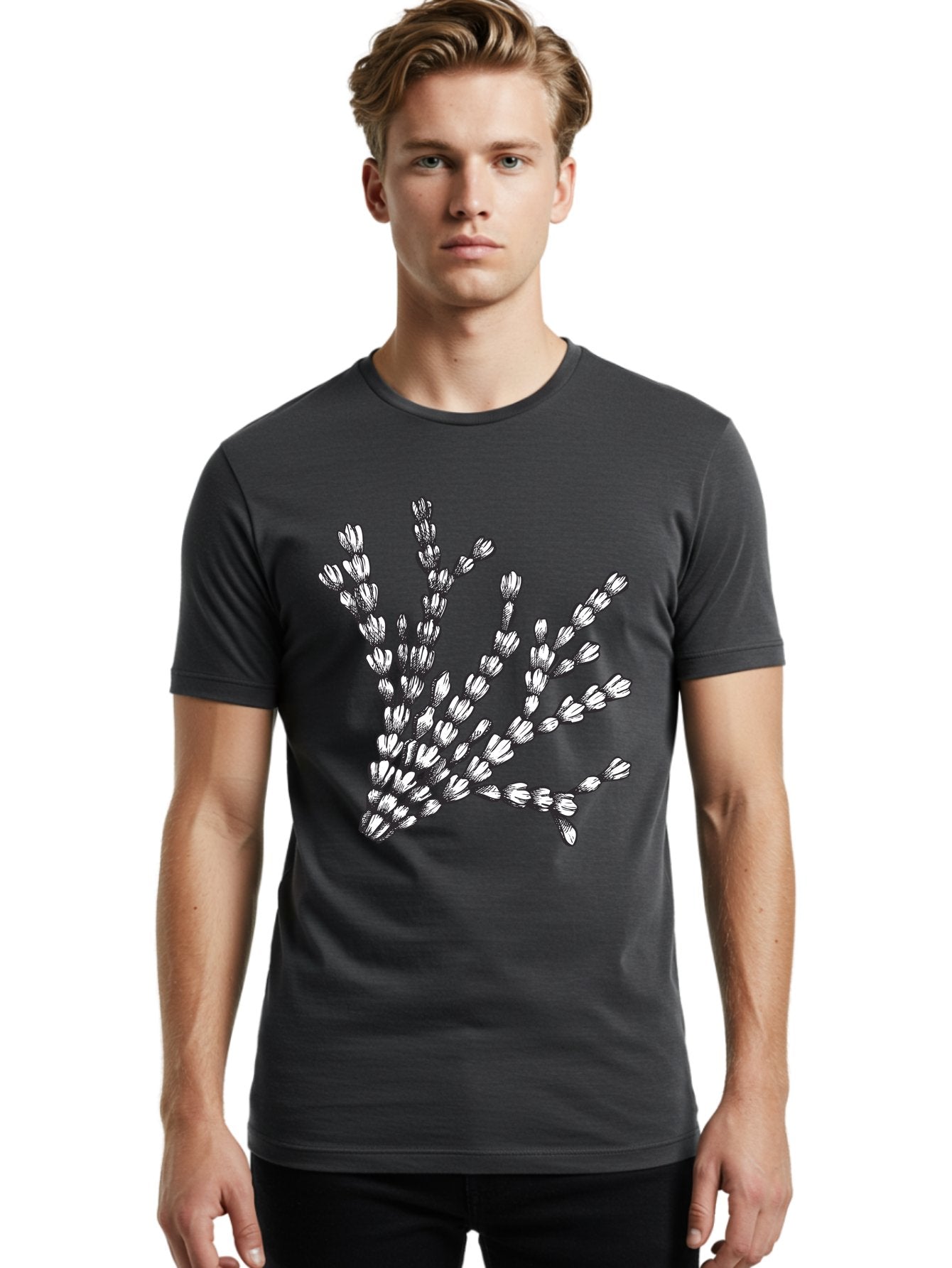 Lavender-Sprigs Men'S Graphic Tee, 100% Cotton, Comfortable Casual Summer Wear, Machine Washable, Hand-Drawn Lavender Sprigs, Black And White Illustration, Floral Design, Elegant Stems, Delicate Flowers, Artistic Rendering, Botanical Art, Aad708 28