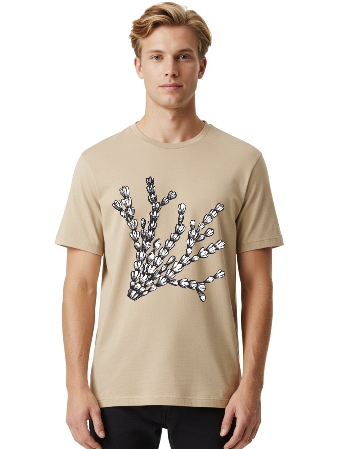 Lavender-Sprigs Men'S Graphic Tee, 100% Cotton, Comfortable Casual Summer Wear, Machine Washable, Hand-Drawn Lavender Sprigs, Black And White Illustration, Floral Design, Elegant Stems, Delicate Flowers, Artistic Rendering, Botanical Art, Aad708 26