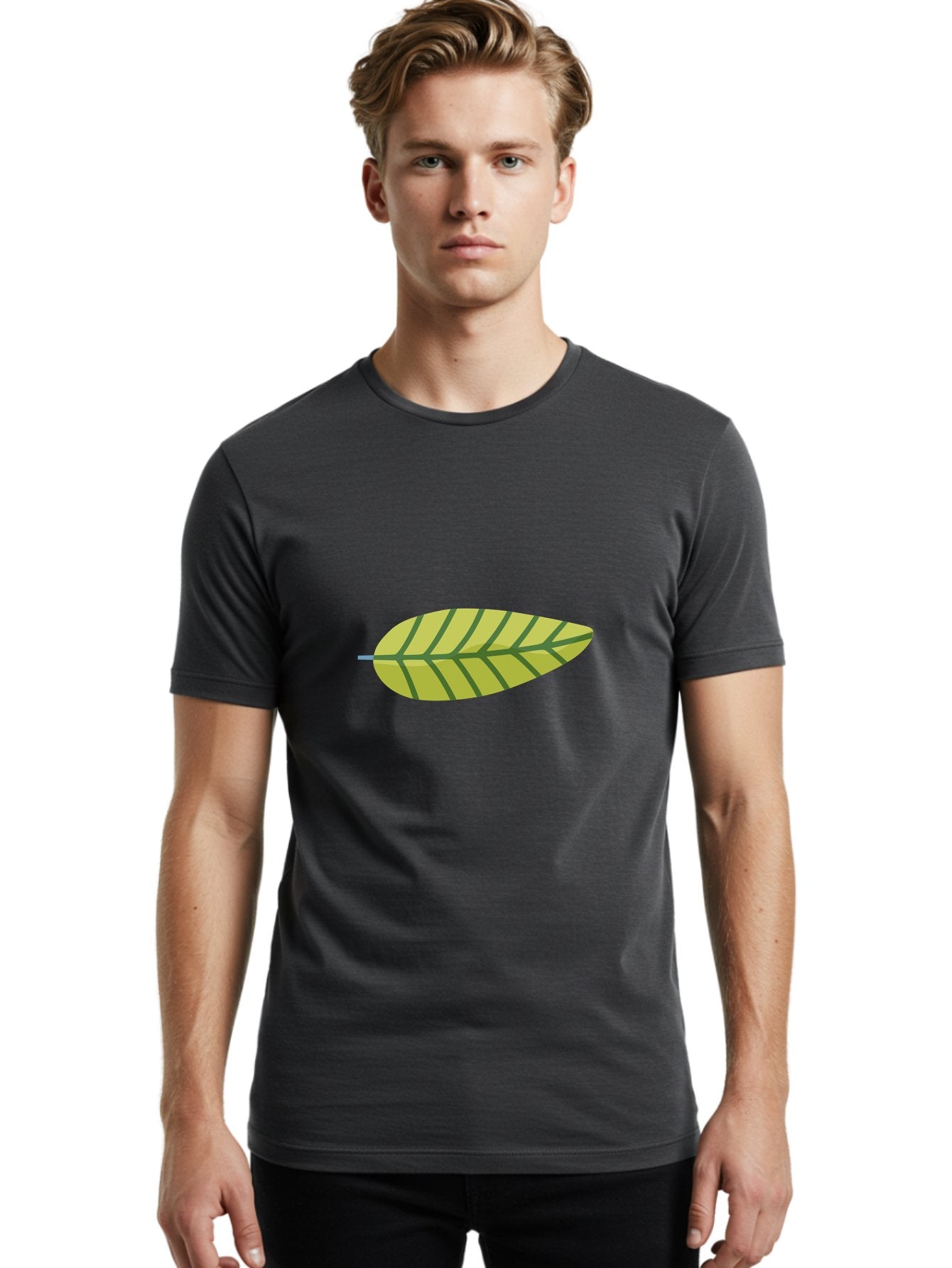 Leaf-1 Men'S Graphic Tee, 100% Cotton, Comfortable Casual Summer Wear, Machine Washable, Simple Leaf Illustration, Yellow Leaf, Dark Green Veins, Minimalist Design, Cartoon Leaf, Nature Graphic, Foliage Art, Leaf Pattern Aad709 24