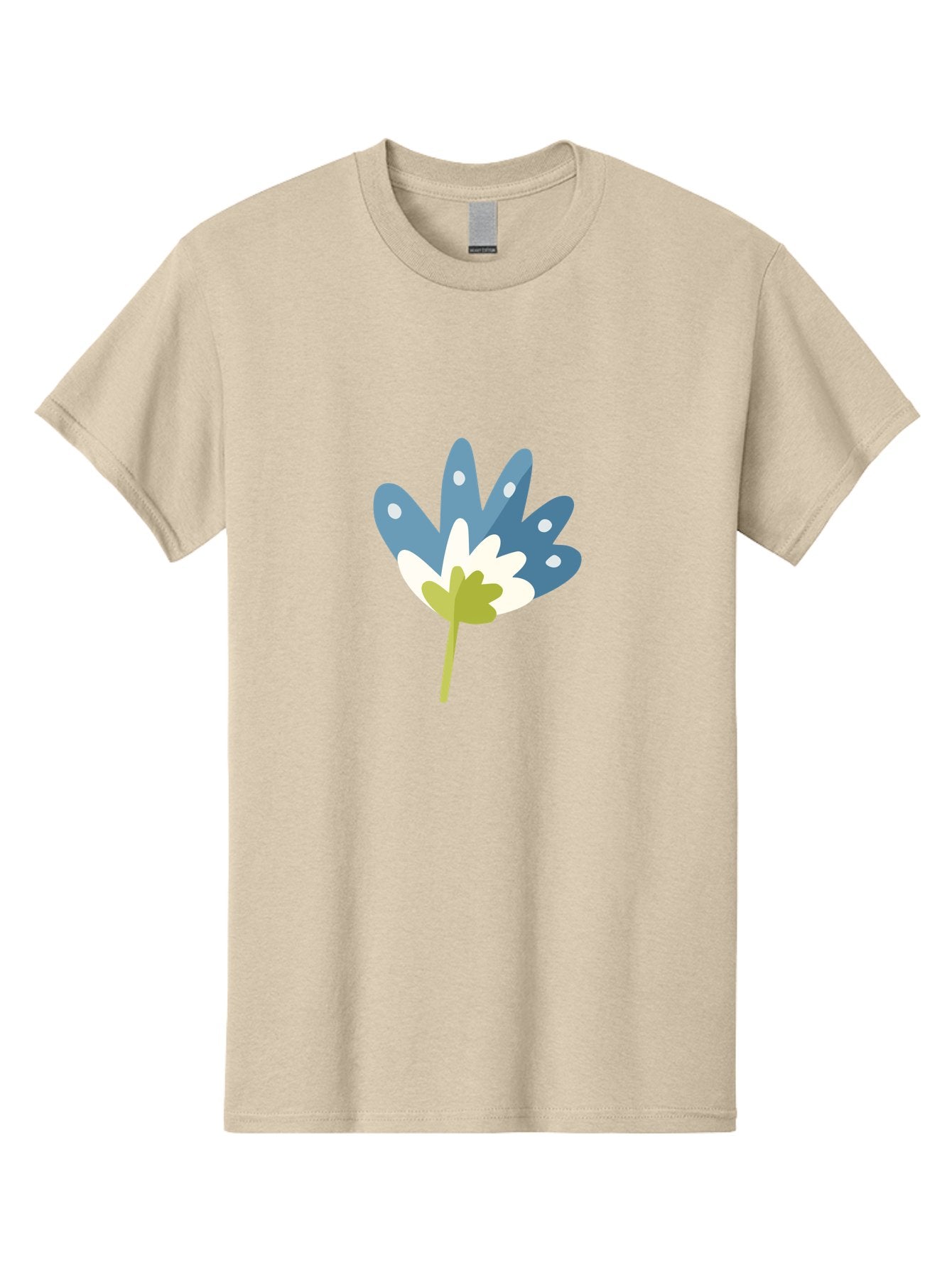 Leaf Men'S Graphic Tee, 100% Cotton, Comfortable Casual Summer Wear, Machine Washable, Stylized Maple Leaf, Colorful Design, Blue And White Hues, White Dots, Green Stem, Modern Illustration, Abstract Foliage, Artistic Leaf Aad714 14