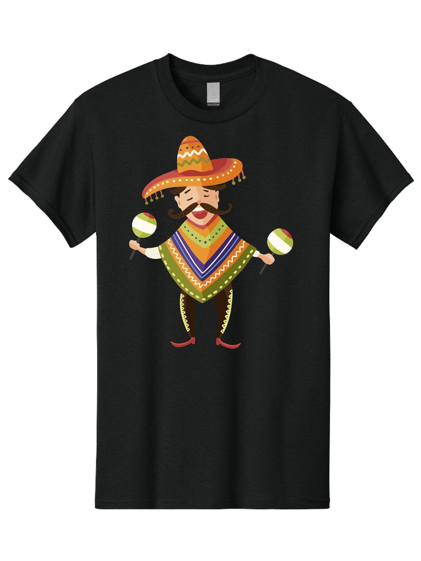 Mexican-Man-With-Maracas Men'S Graphic Tee, 100% Cotton, Comfortable Casual Summer Wear, Machine Washable, Mariachi Man, Traditional Mexican Clothing, Colorful Poncho, Sombrero Hat, Maracas, Festive Atmosphere, Cultural Heritage, Lively Music, Aad723 12