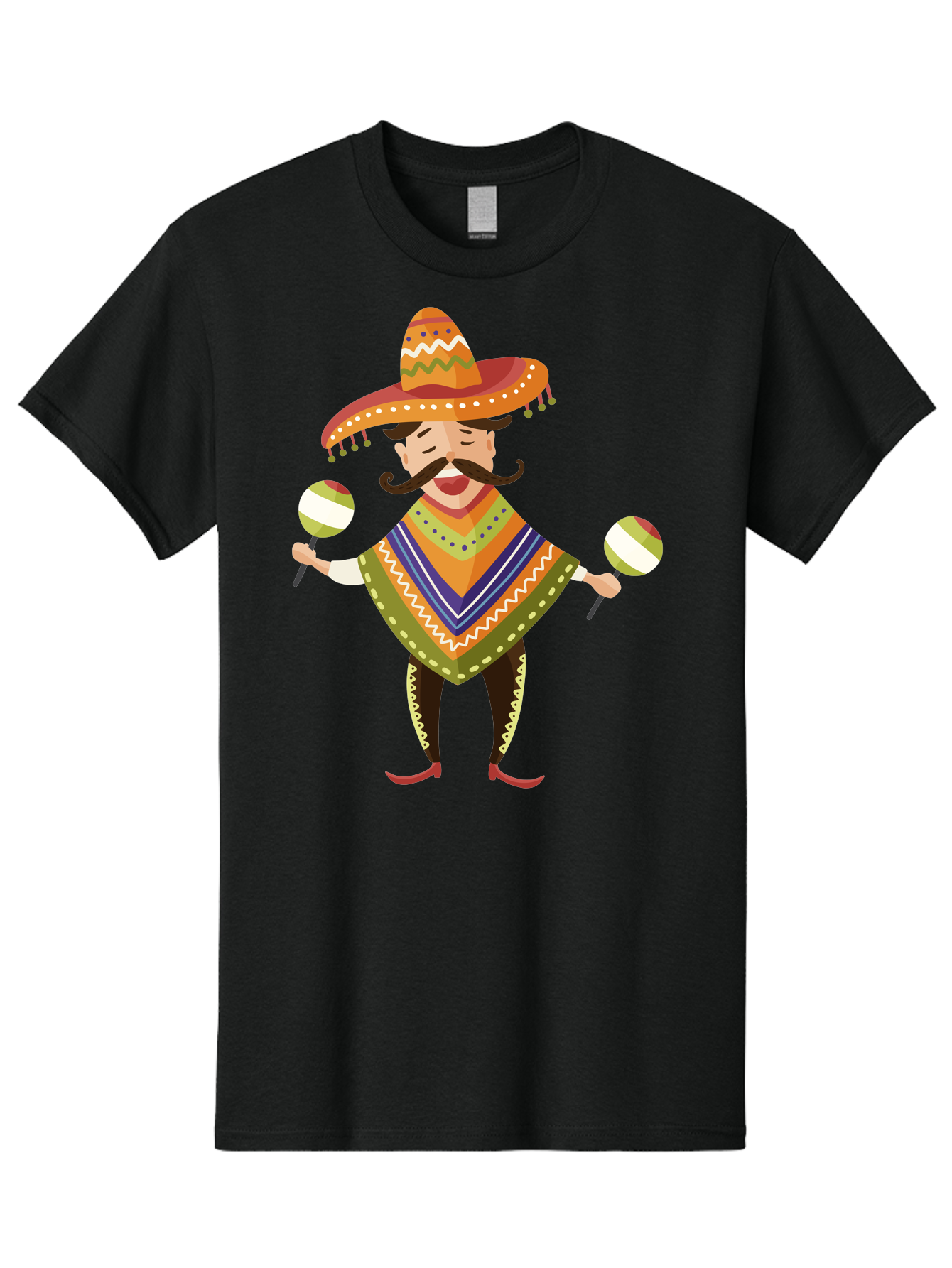 Mexican-Man-With-Maracas Men'S Graphic Tee, 100% Cotton, Comfortable Casual Summer Wear, Machine Washable, Mariachi Man, Traditional Mexican Clothing, Colorful Poncho, Sombrero Hat, Maracas, Festive Atmosphere, Cultural Heritage, Lively Music, Aad723 5