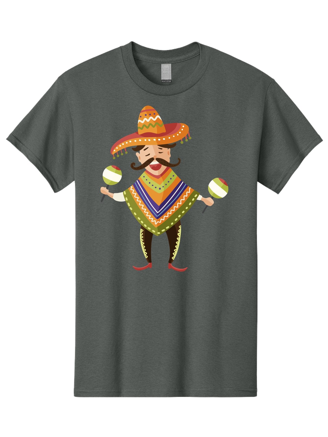 Mexican-Man-With-Maracas Men'S Graphic Tee, 100% Cotton, Comfortable Casual Summer Wear, Machine Washable, Mariachi Man, Traditional Mexican Clothing, Colorful Poncho, Sombrero Hat, Maracas, Festive Atmosphere, Cultural Heritage, Lively Music, Aad723 3