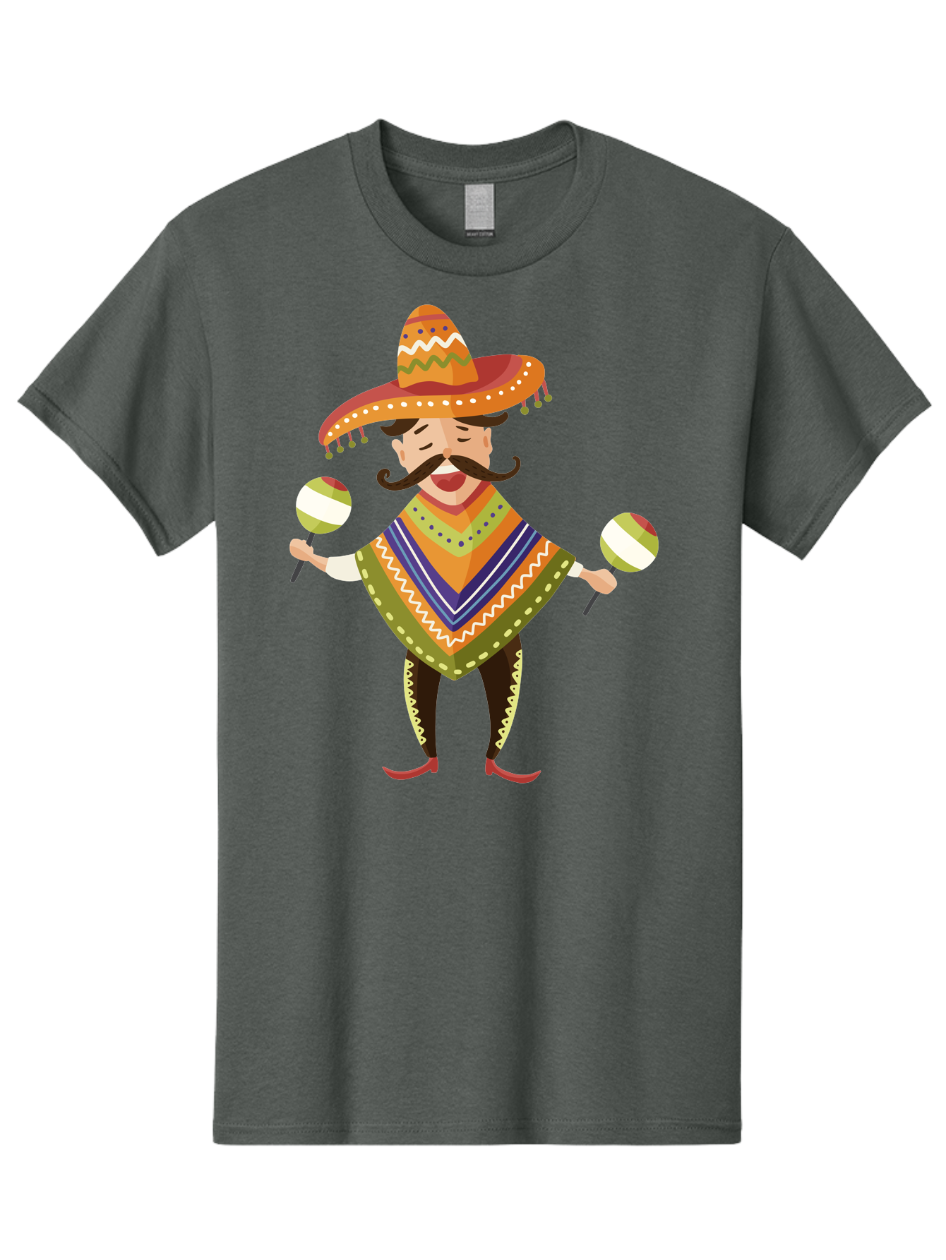 Mexican-Man-With-Maracas Men'S Graphic Tee, 100% Cotton, Comfortable Casual Summer Wear, Machine Washable, Mariachi Man, Traditional Mexican Clothing, Colorful Poncho, Sombrero Hat, Maracas, Festive Atmosphere, Cultural Heritage, Lively Music, Aad723 17