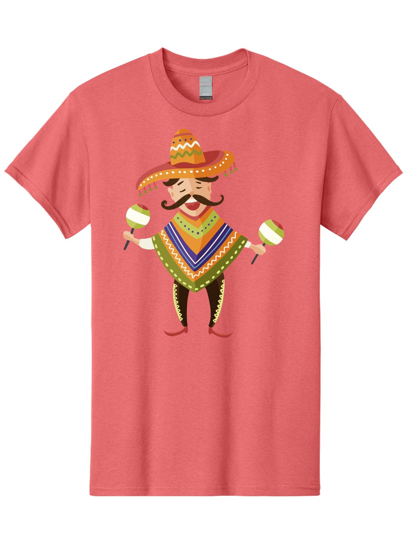 Mexican-Man-With-Maracas Men'S Graphic Tee, 100% Cotton, Comfortable Casual Summer Wear, Machine Washable, Mariachi Man, Traditional Mexican Clothing, Colorful Poncho, Sombrero Hat, Maracas, Festive Atmosphere, Cultural Heritage, Lively Music, Aad723 5