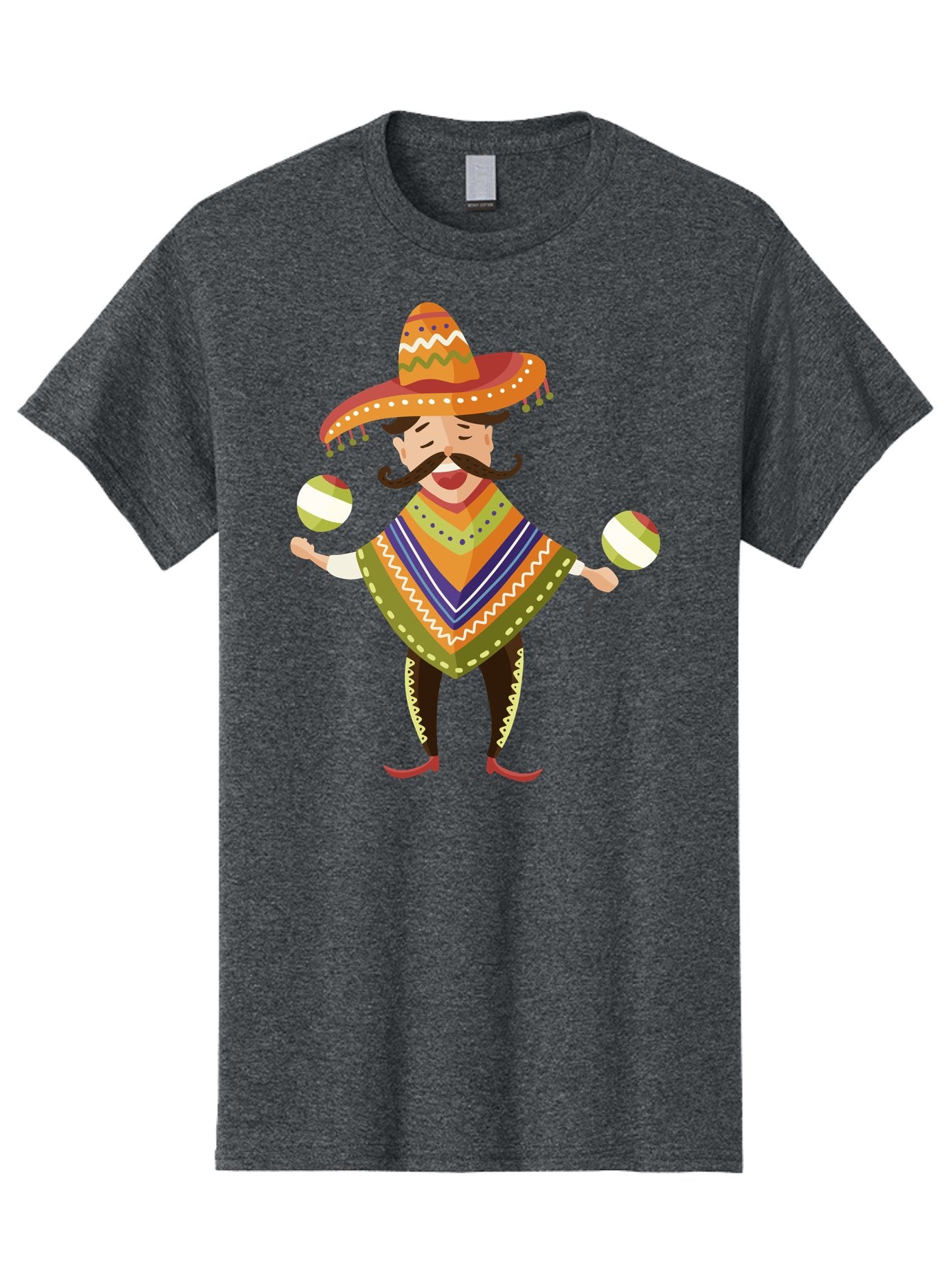 Mexican-Man-With-Maracas Men'S Graphic Tee, 100% Cotton, Comfortable Casual Summer Wear, Machine Washable, Mariachi Man, Traditional Mexican Clothing, Colorful Poncho, Sombrero Hat, Maracas, Festive Atmosphere, Cultural Heritage, Lively Music, Aad723 8