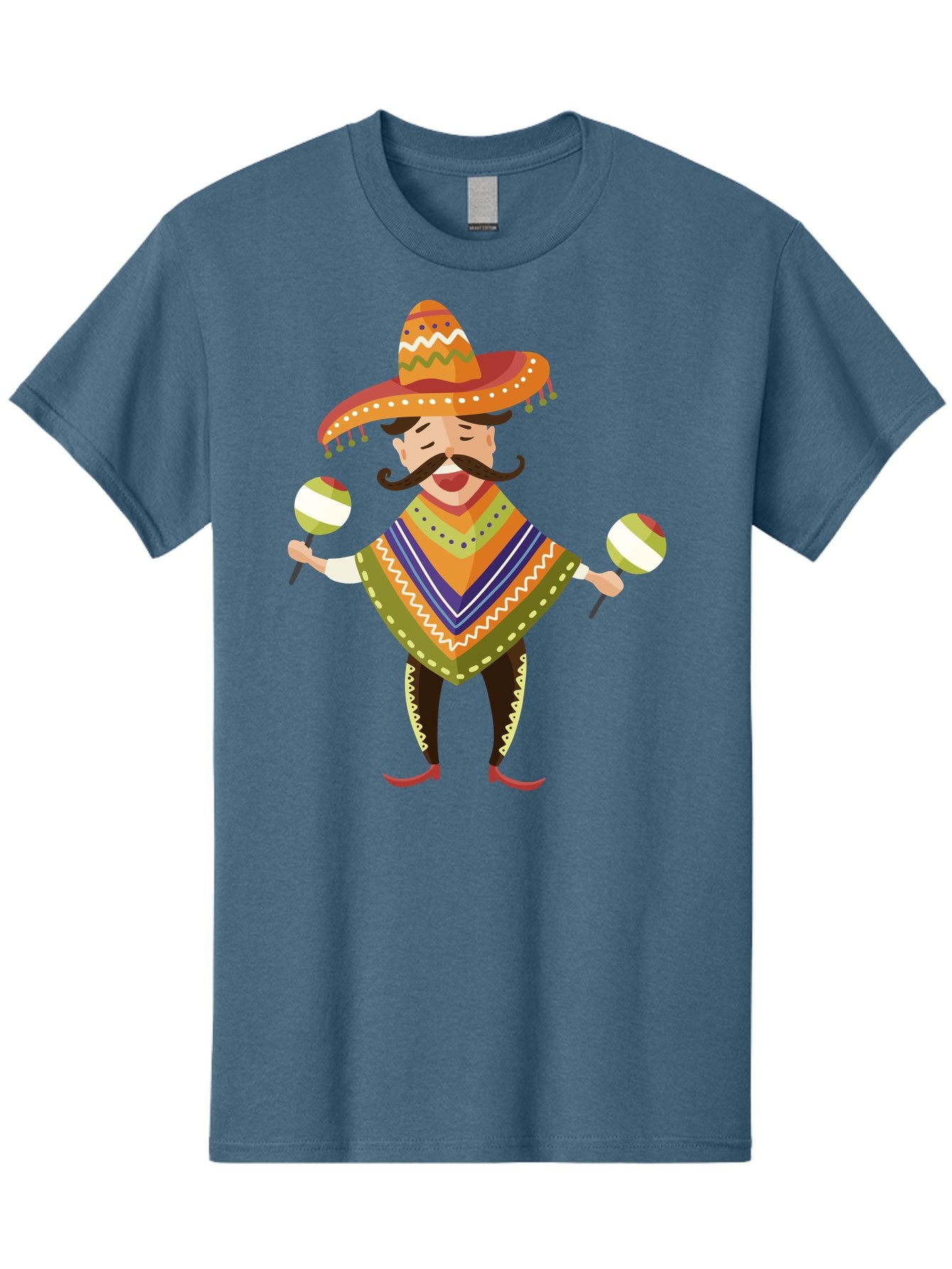 Mexican-Man-With-Maracas Men'S Graphic Tee, 100% Cotton, Comfortable Casual Summer Wear, Machine Washable, Mariachi Man, Traditional Mexican Clothing, Colorful Poncho, Sombrero Hat, Maracas, Festive Atmosphere, Cultural Heritage, Lively Music, Aad723 11