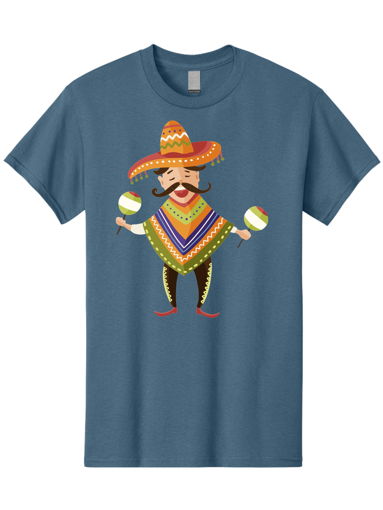 Mexican-Man-With-Maracas Men'S Graphic Tee, 100% Cotton, Comfortable Casual Summer Wear, Machine Washable, Mariachi Man, Traditional Mexican Clothing, Colorful Poncho, Sombrero Hat, Maracas, Festive Atmosphere, Cultural Heritage, Lively Music, Aad723 7