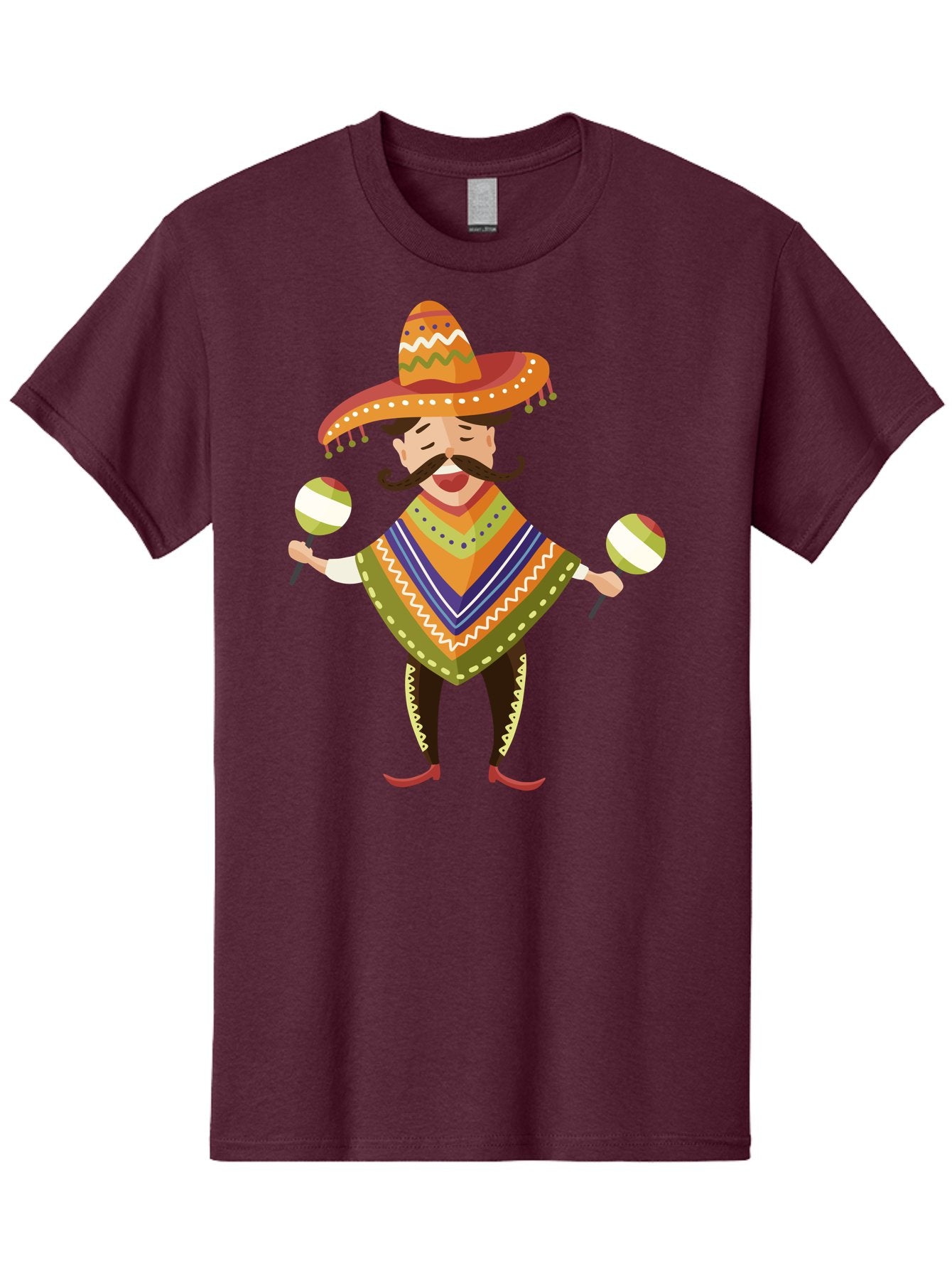 Mexican-Man-With-Maracas Men'S Graphic Tee, 100% Cotton, Comfortable Casual Summer Wear, Machine Washable, Mariachi Man, Traditional Mexican Clothing, Colorful Poncho, Sombrero Hat, Maracas, Festive Atmosphere, Cultural Heritage, Lively Music, Aad723 13